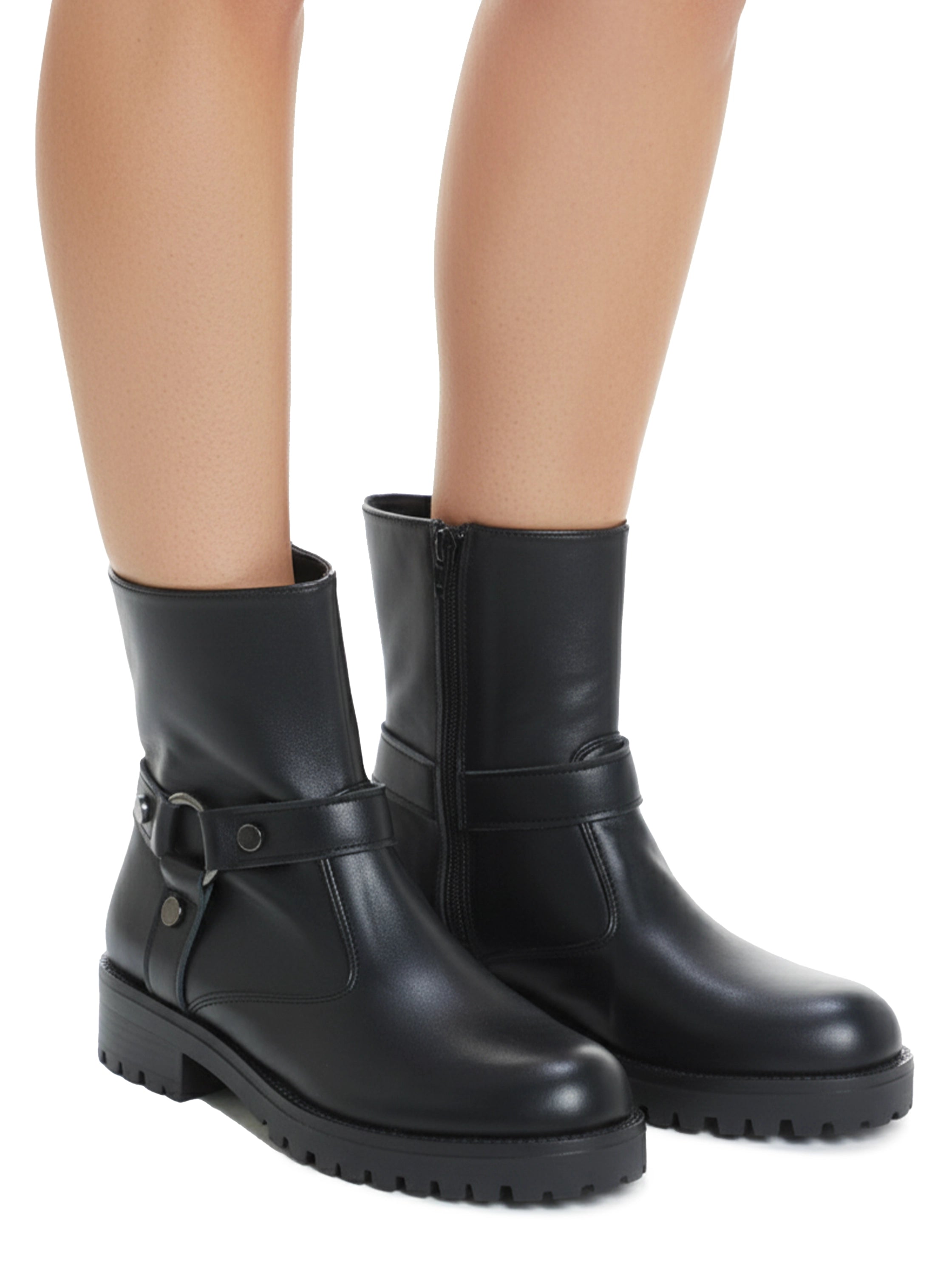 Black Lace-Up Ankle Boot With Side Zipper