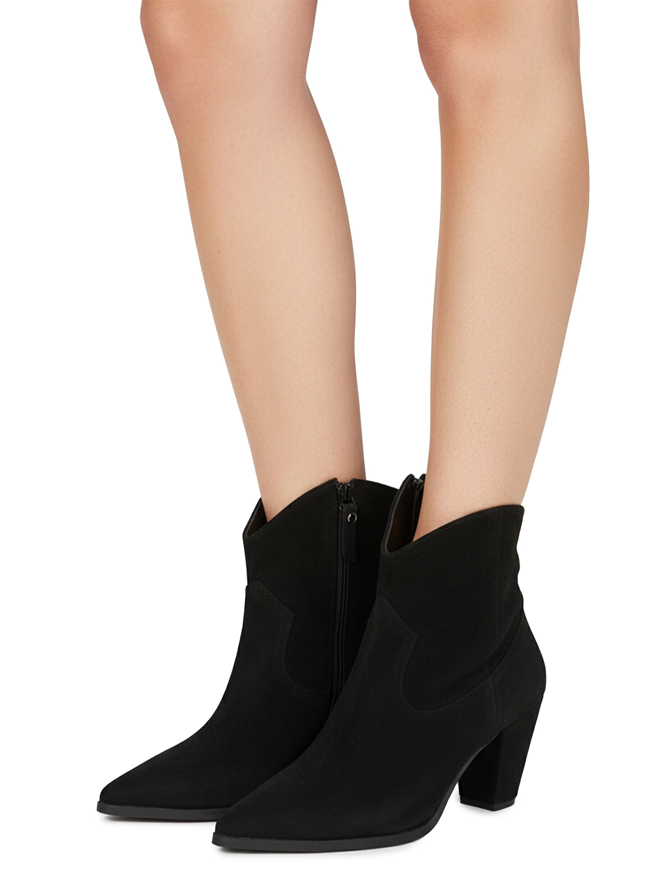 Black Velvet Ankle Boot with A Mid High Block Heel