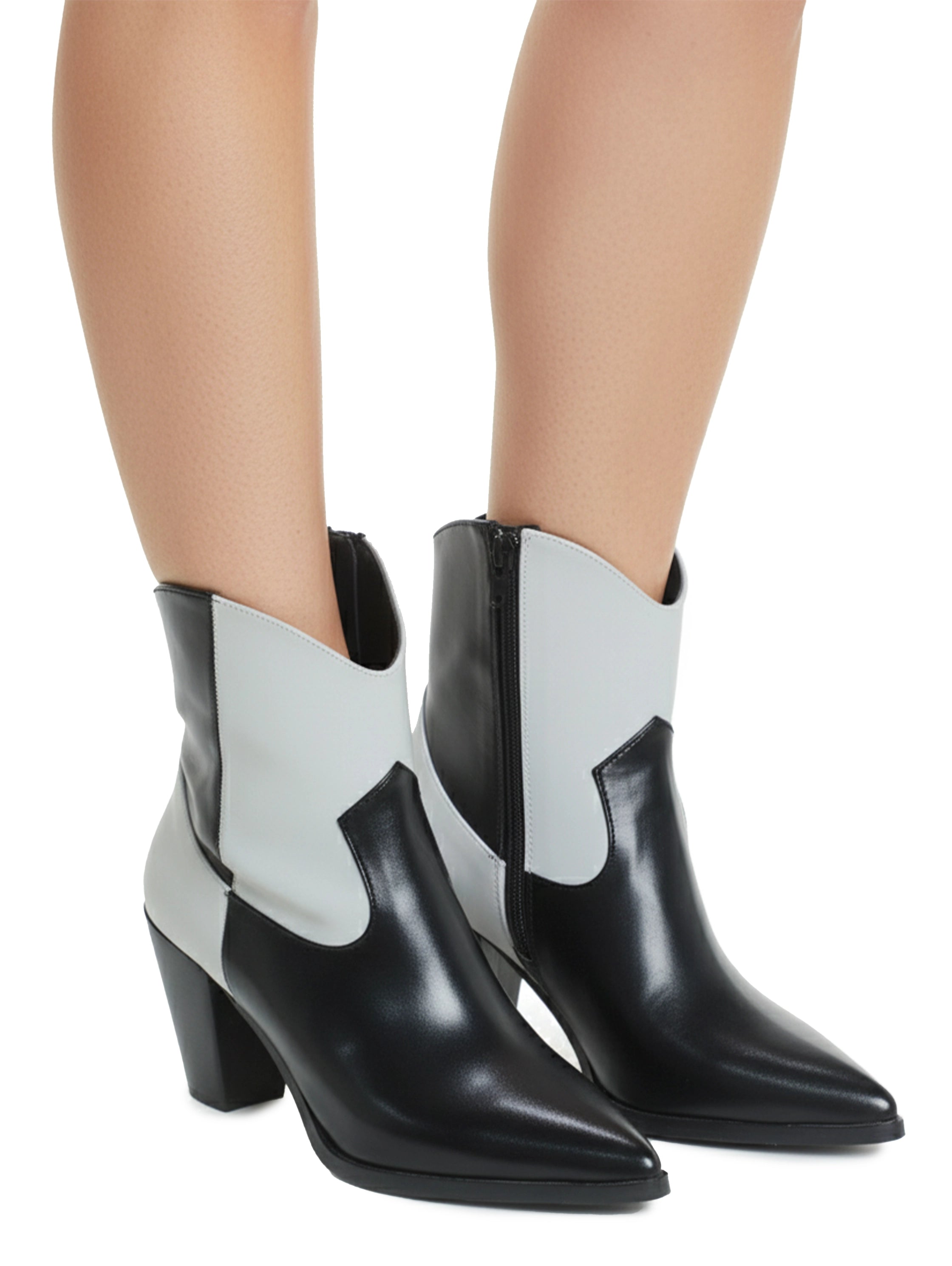 Black & White Ankle Boot with A Mid High Block Heel