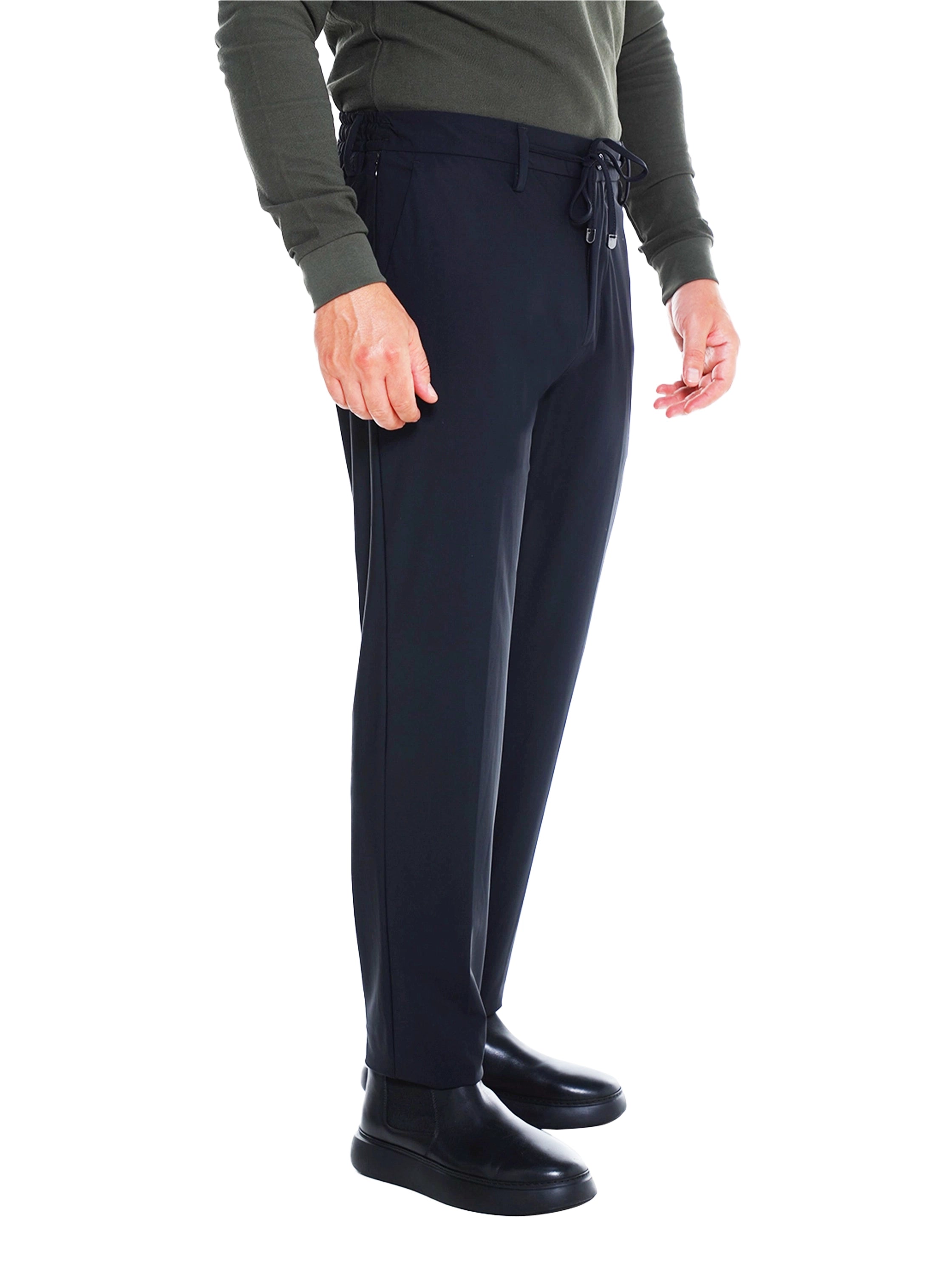Modern Silhouette Navy Pant With Elastic Waist