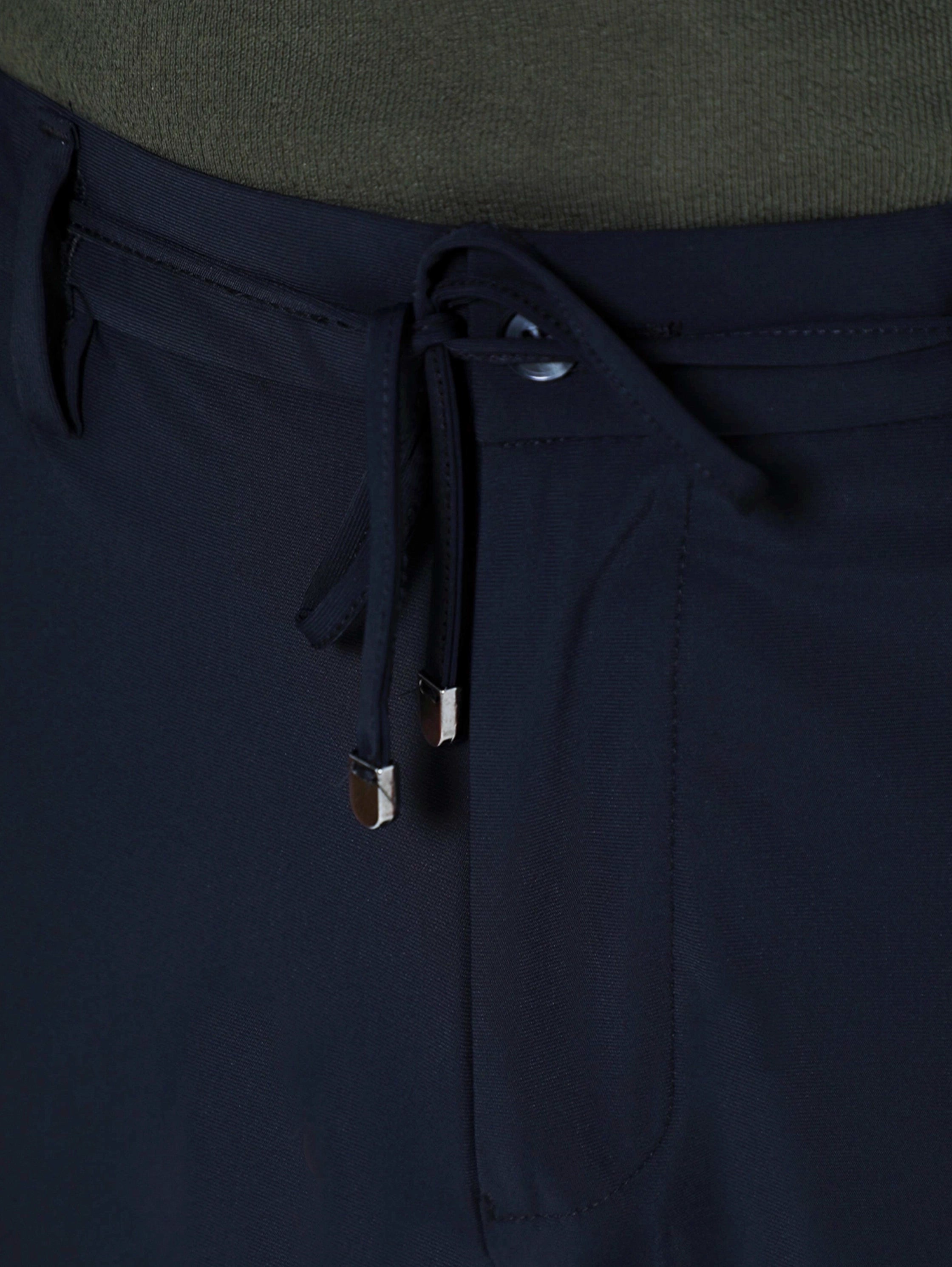 Modern Silhouette Navy Pant With Elastic Waist