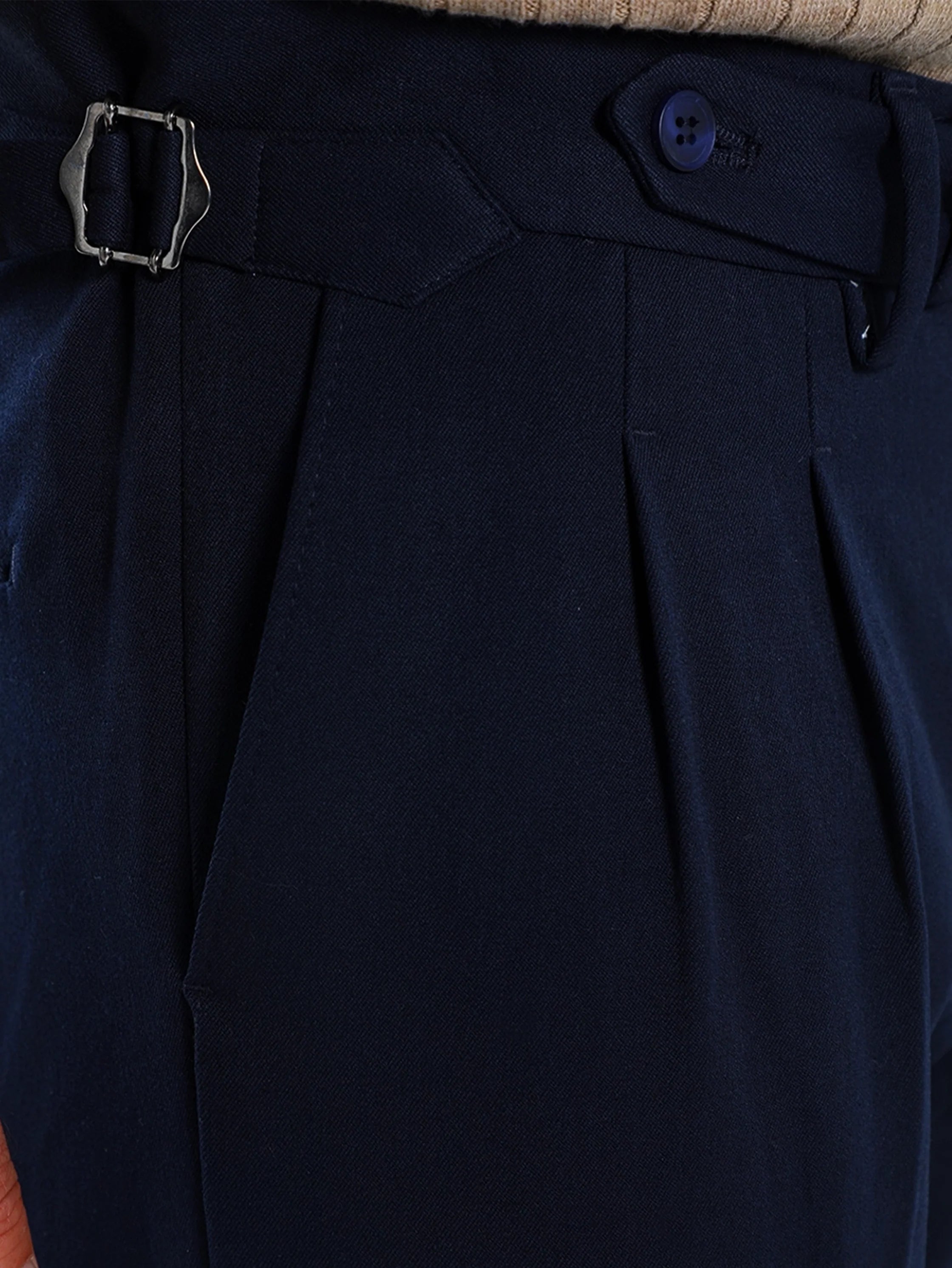 Smart Casual Navy Pant With Extended Waistband