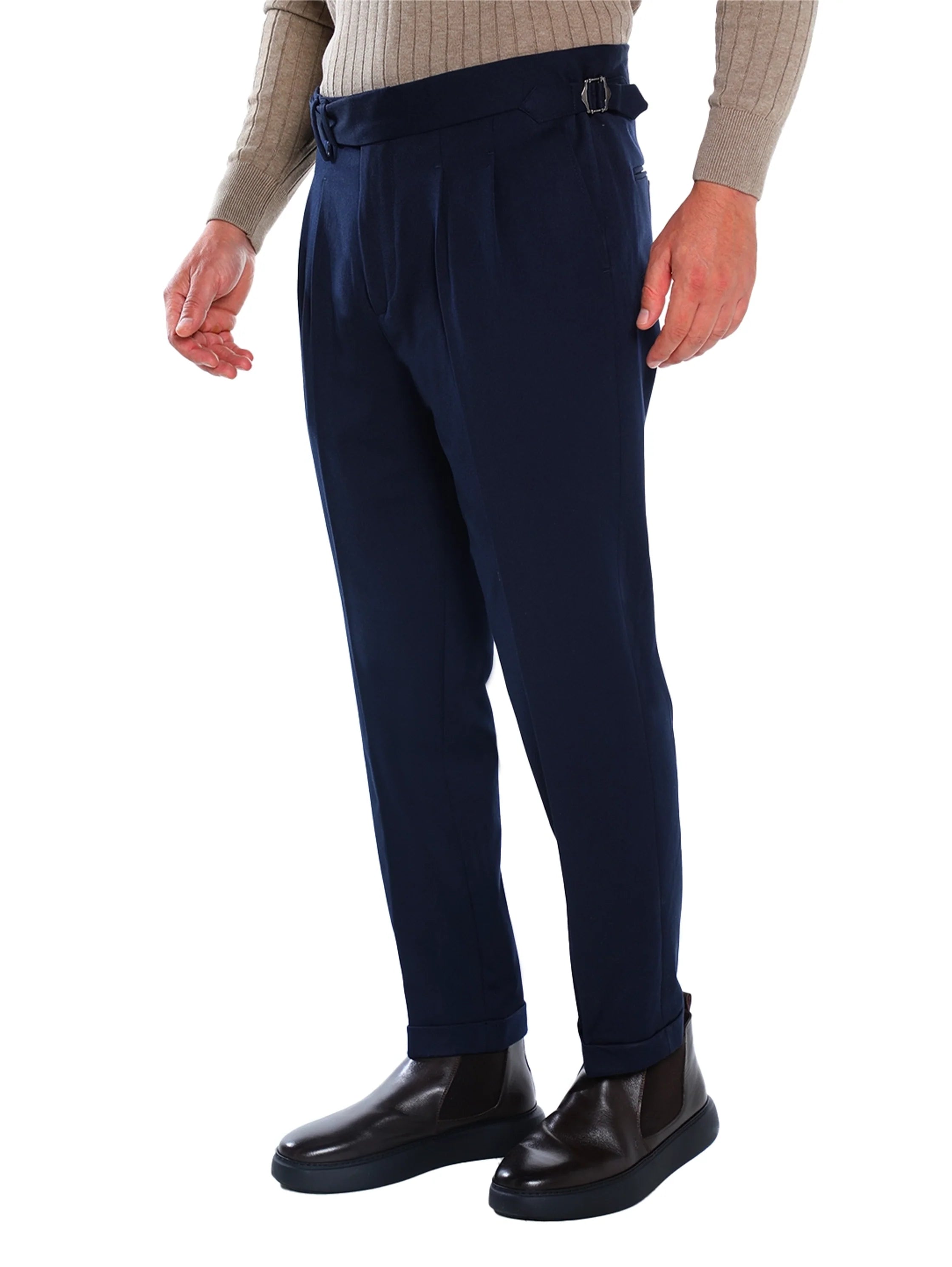 Smart Casual Navy Pant With Extended Waistband
