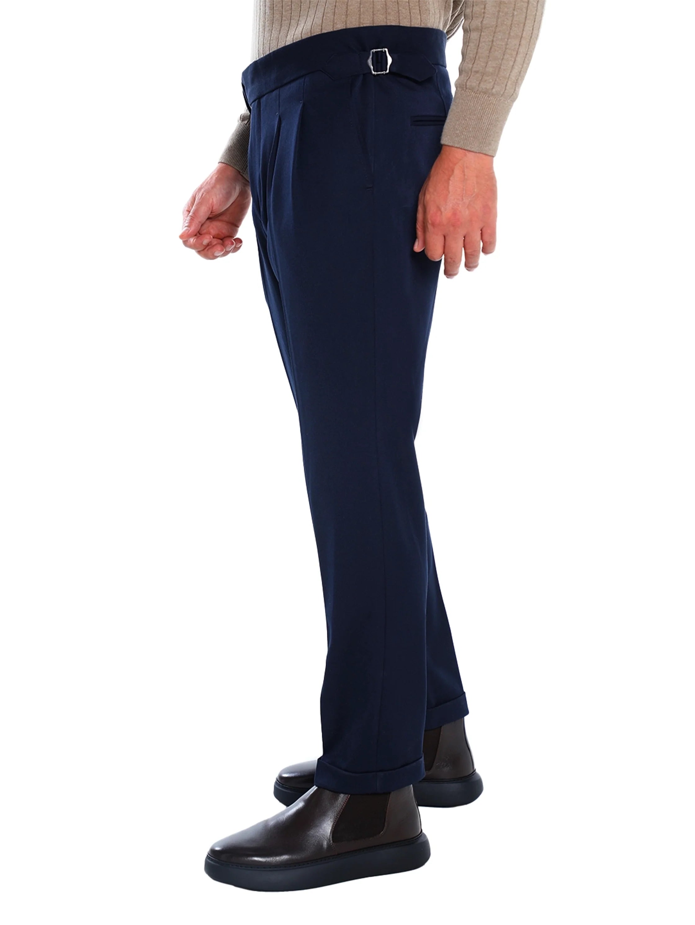 Smart Casual Navy Pant With Extended Waistband