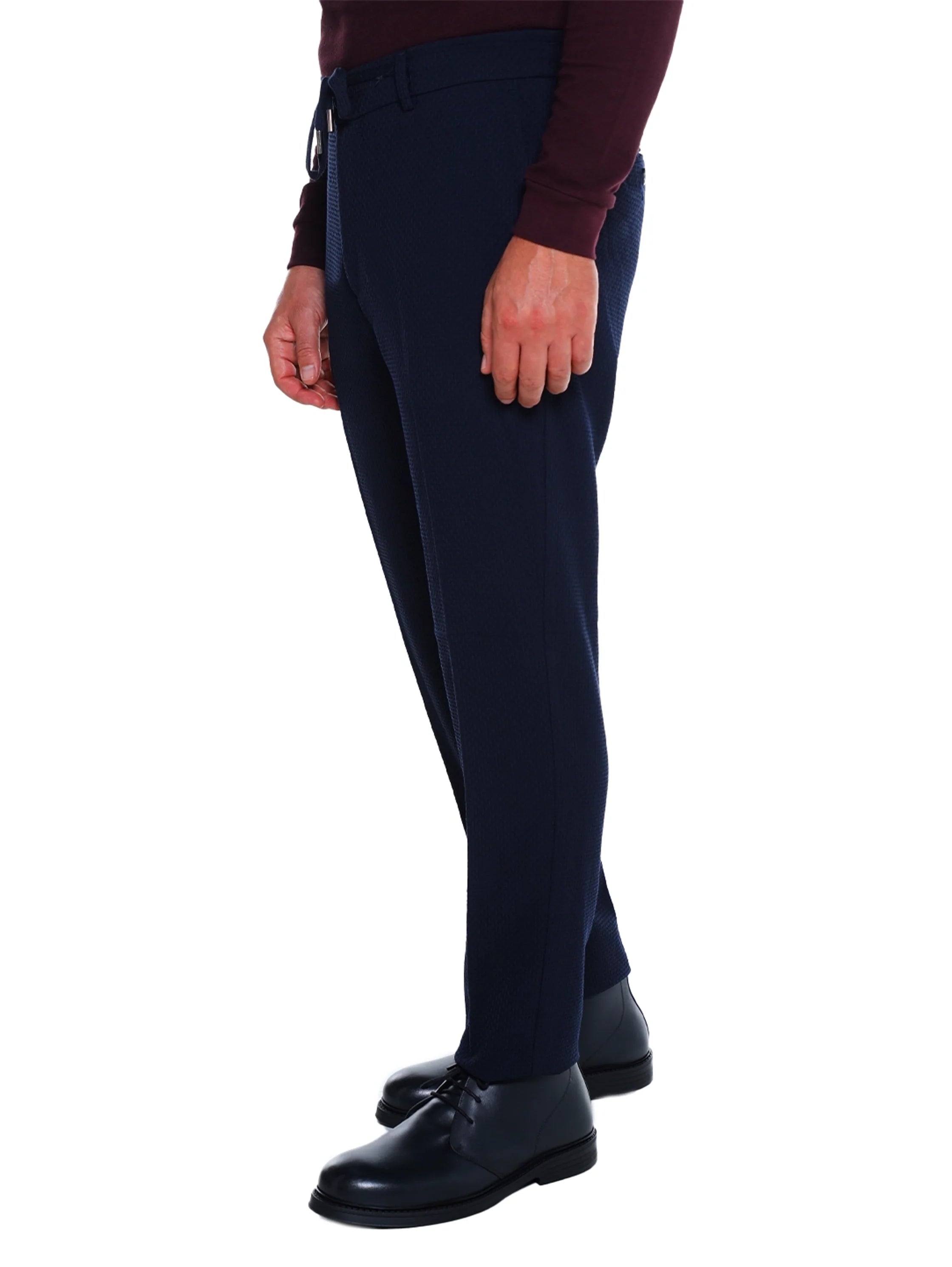 Navy Casual Drawstring Pant With Side Pockets