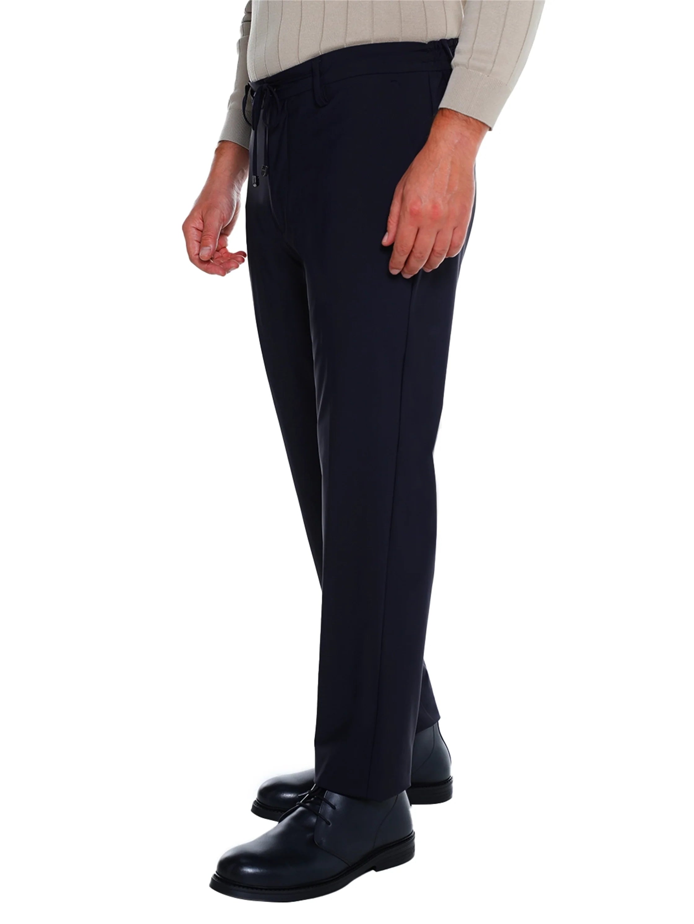 Modern Silhouette Navy Pant With Elastic Waist