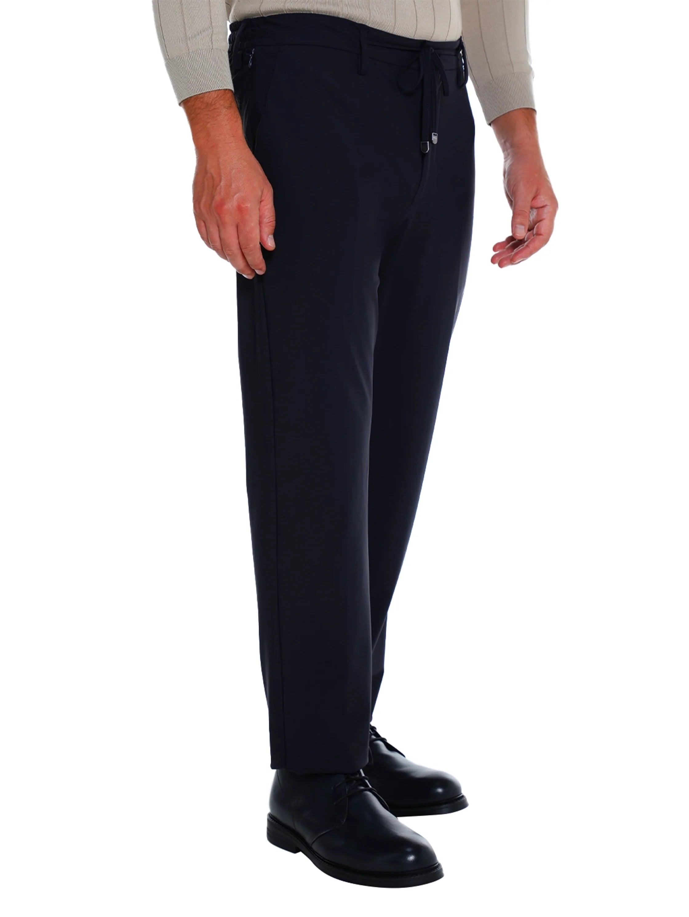 Modern Silhouette Navy Pant With Elastic Waist