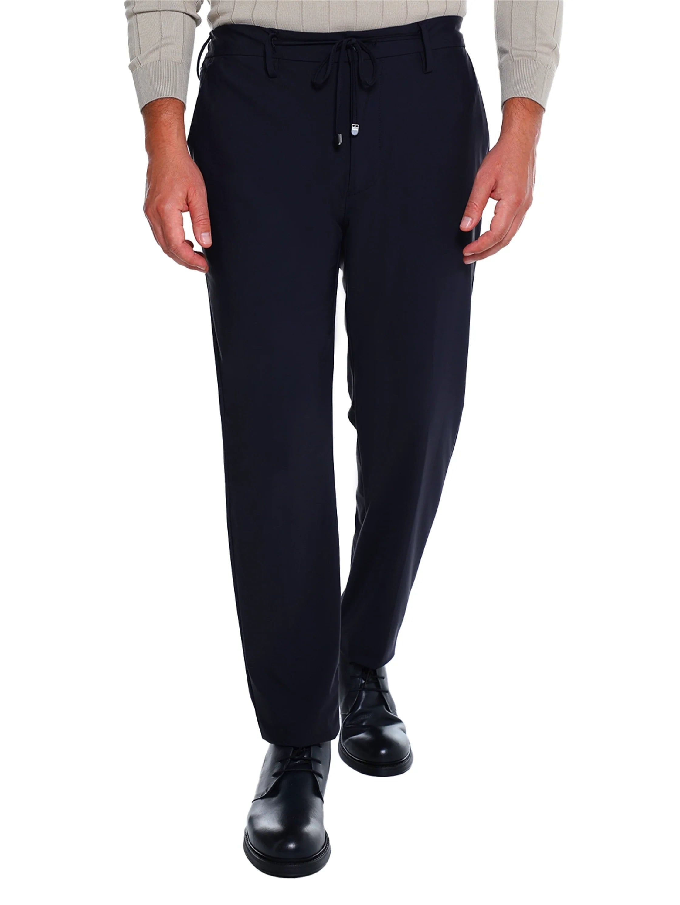Modern Silhouette Navy Pant With Elastic Waist