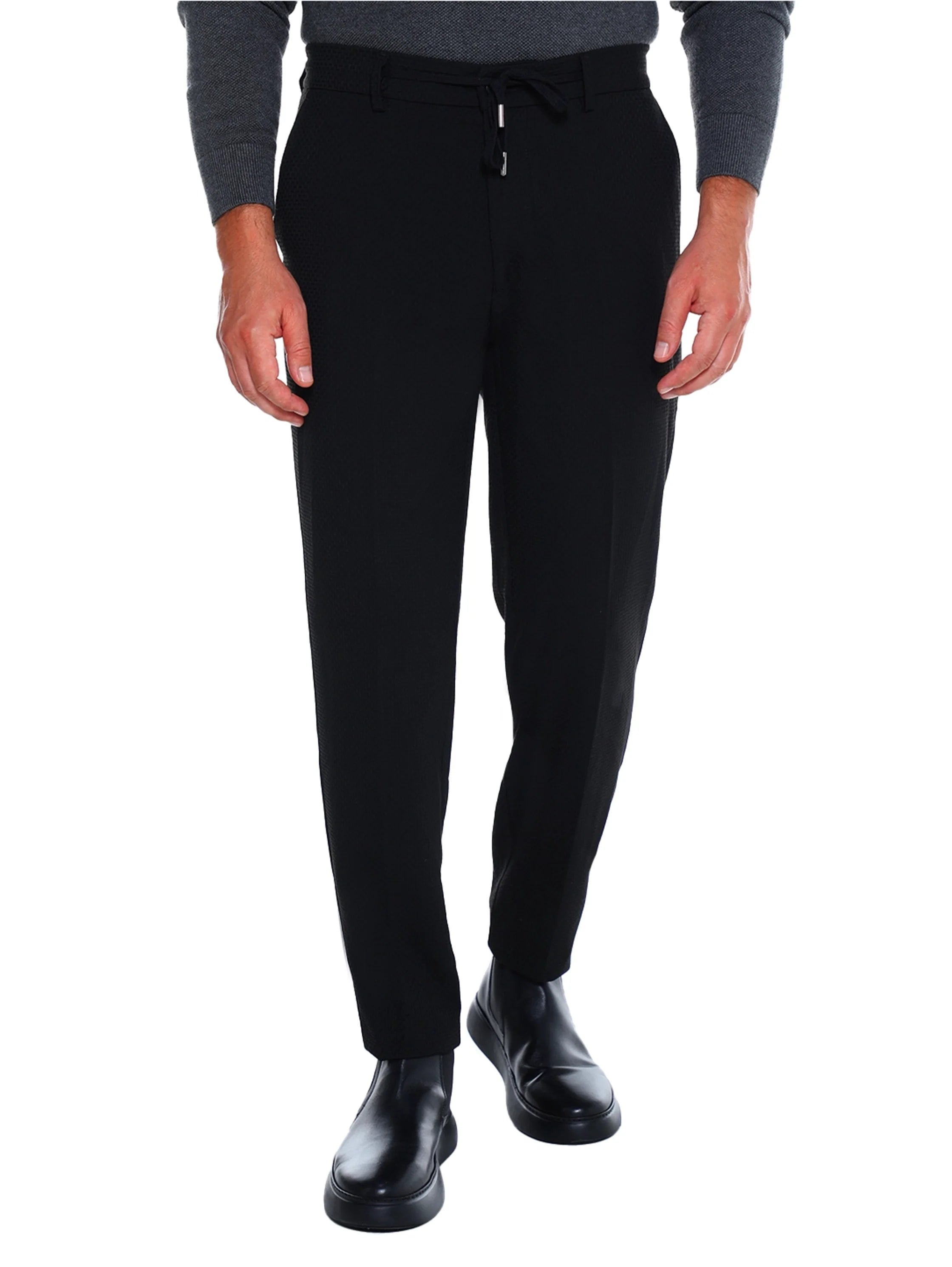 Black Casual Drawstring Pant With Side Pockets