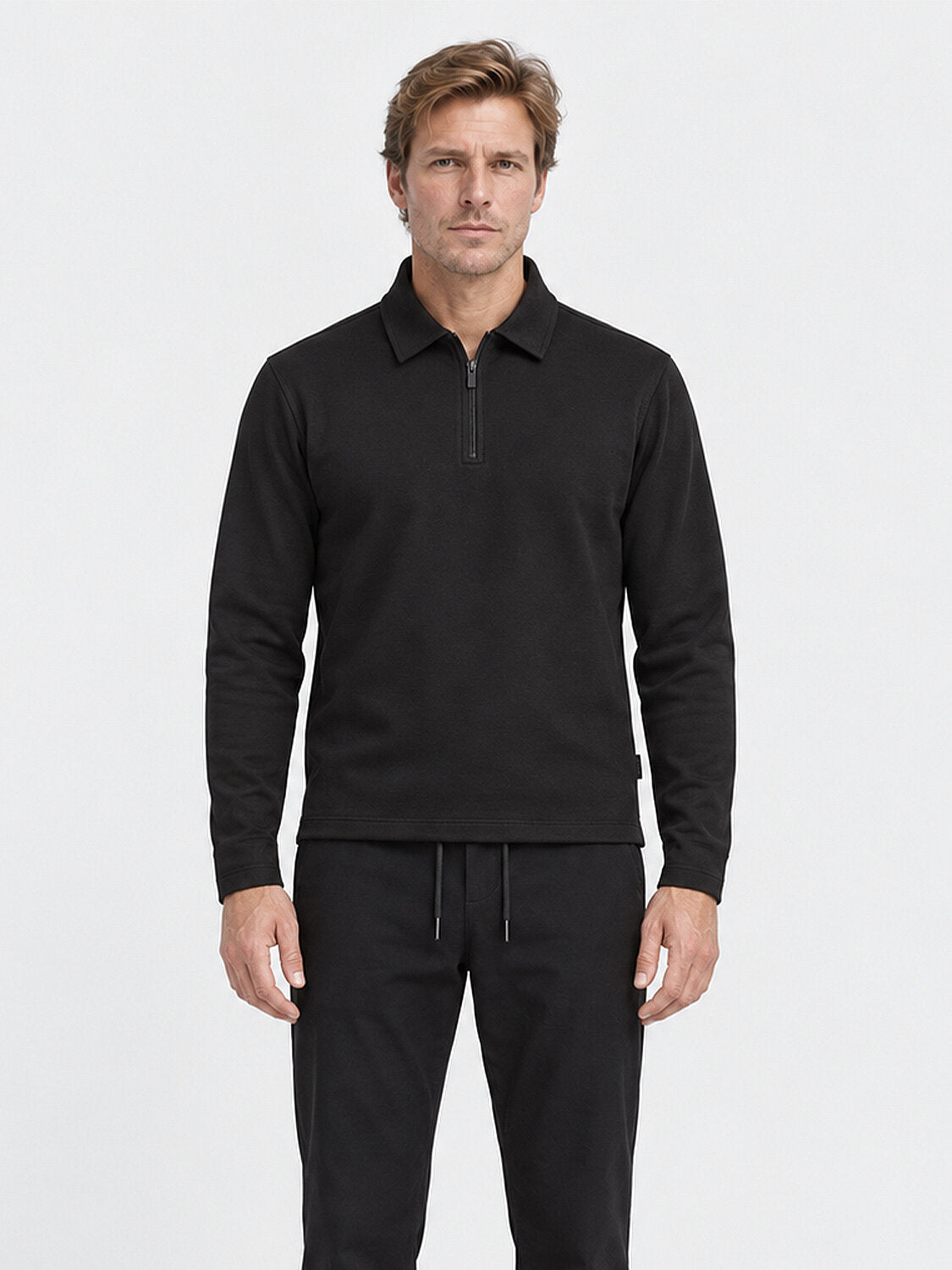 Black Long Sleeved Sweater With Quarter-Zipper