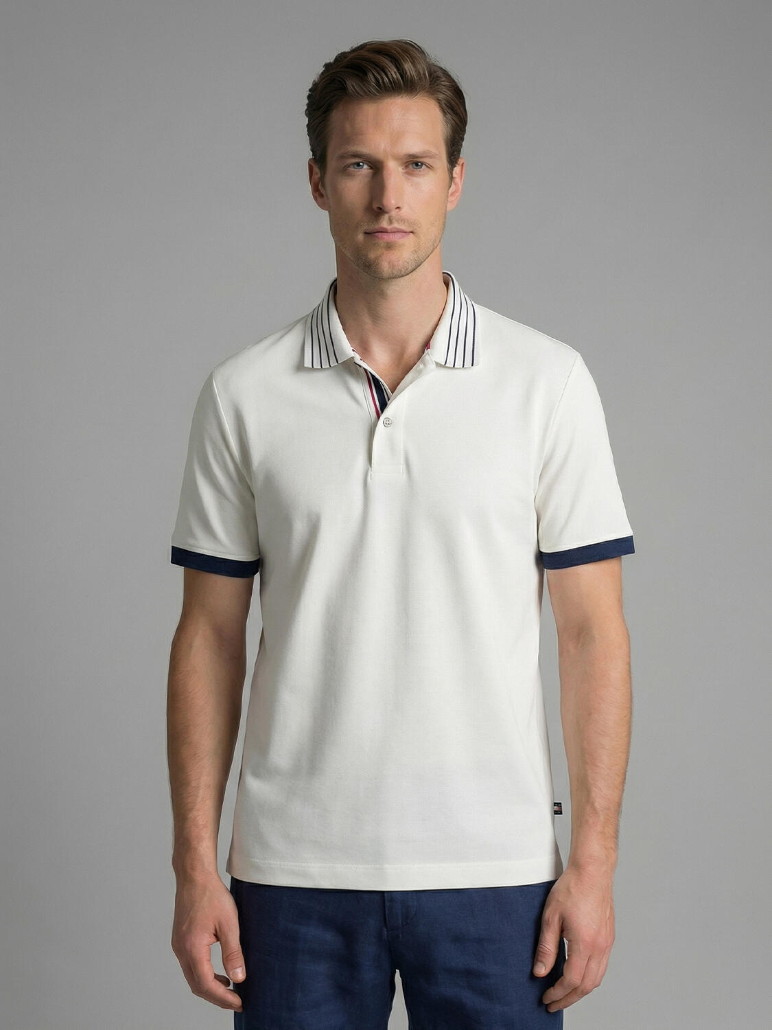 Xint White Cotton Textured Regular Fit Polo