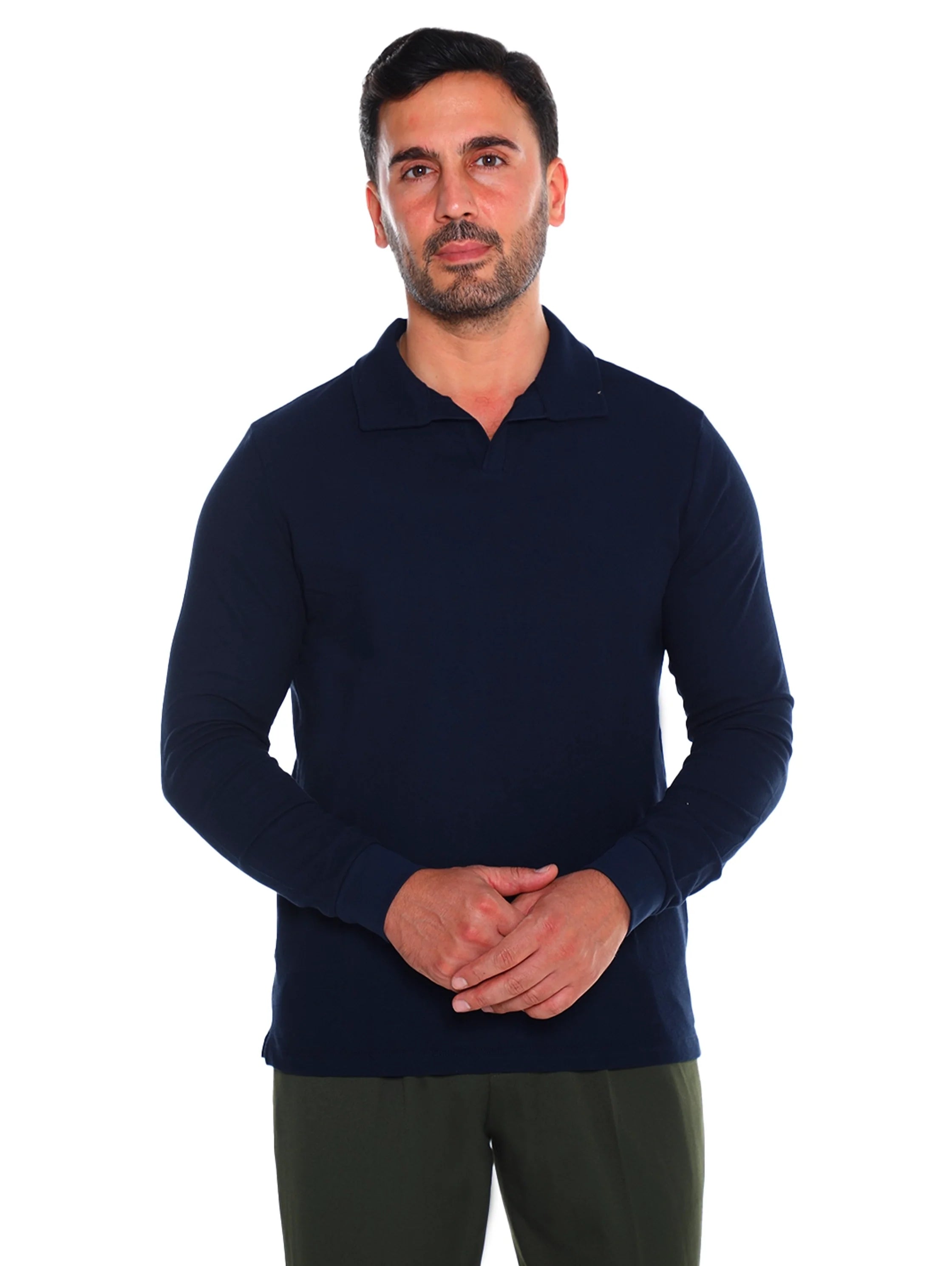 Navy Casual Pullover With Polo Collar