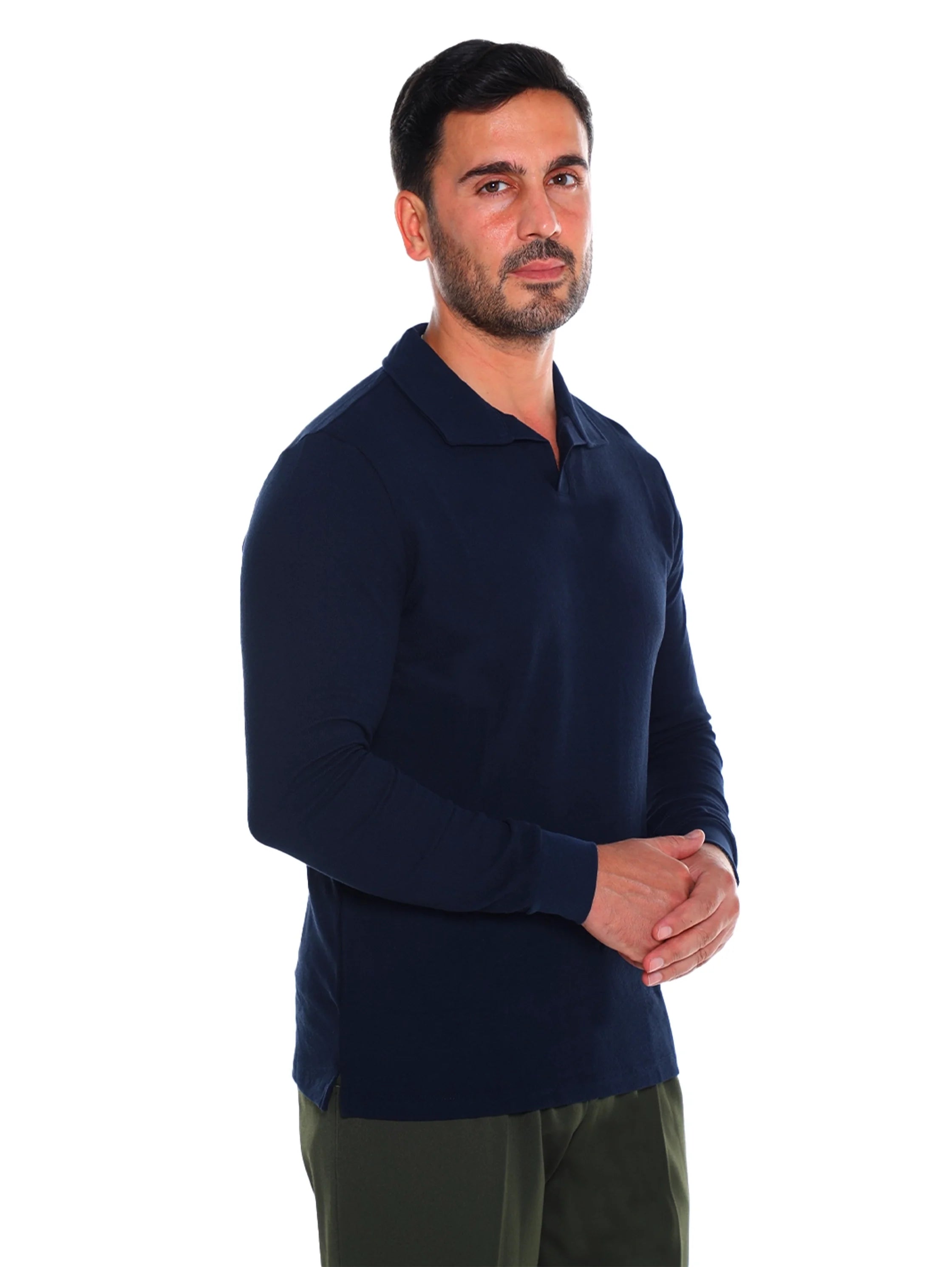 Navy Casual Pullover With Polo Collar