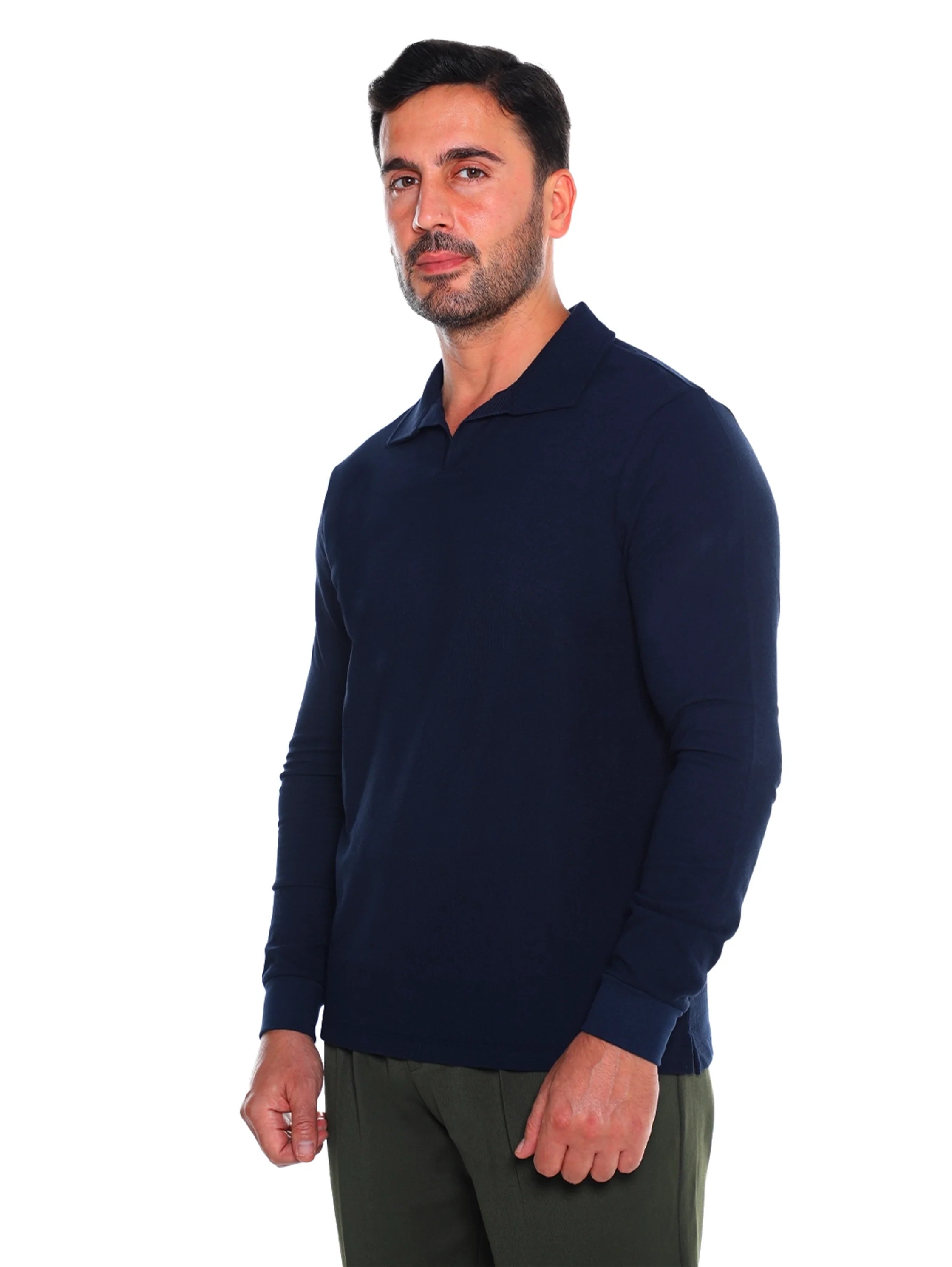 Navy Casual Pullover With Polo Collar