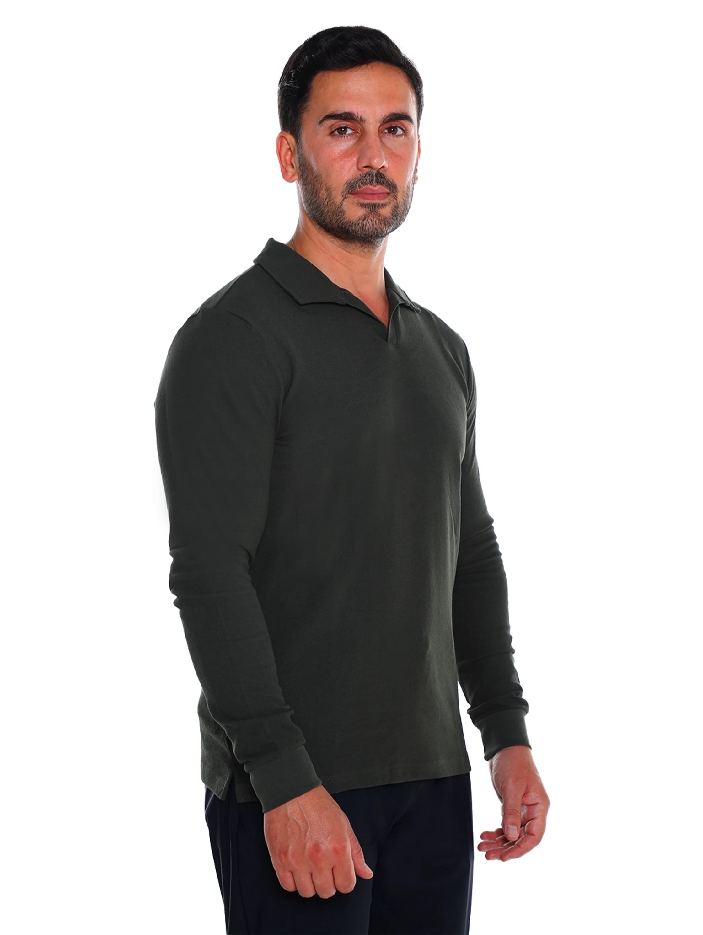 Olive Casual Pullover With Polo Collar
