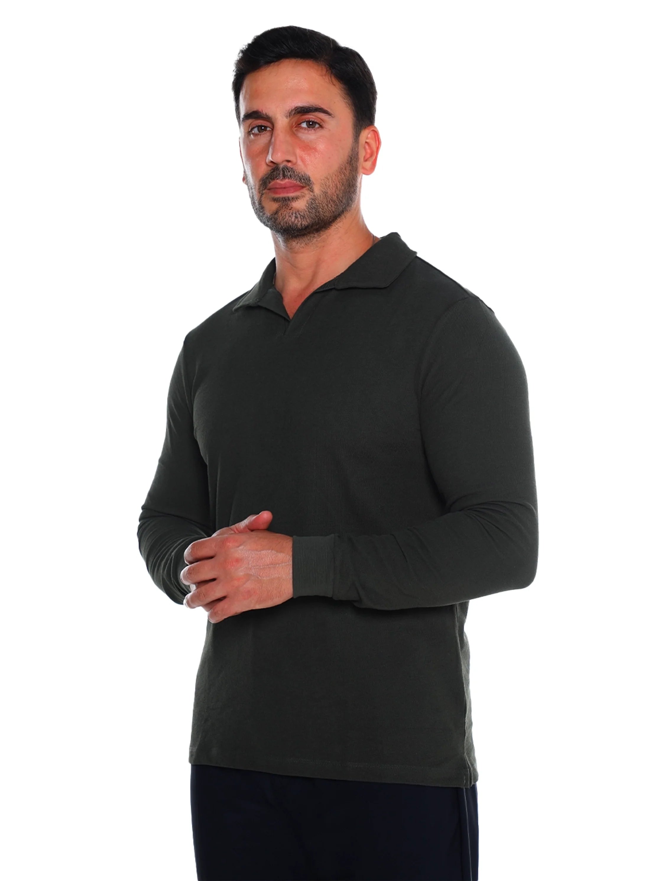 Olive Casual Pullover With Polo Collar