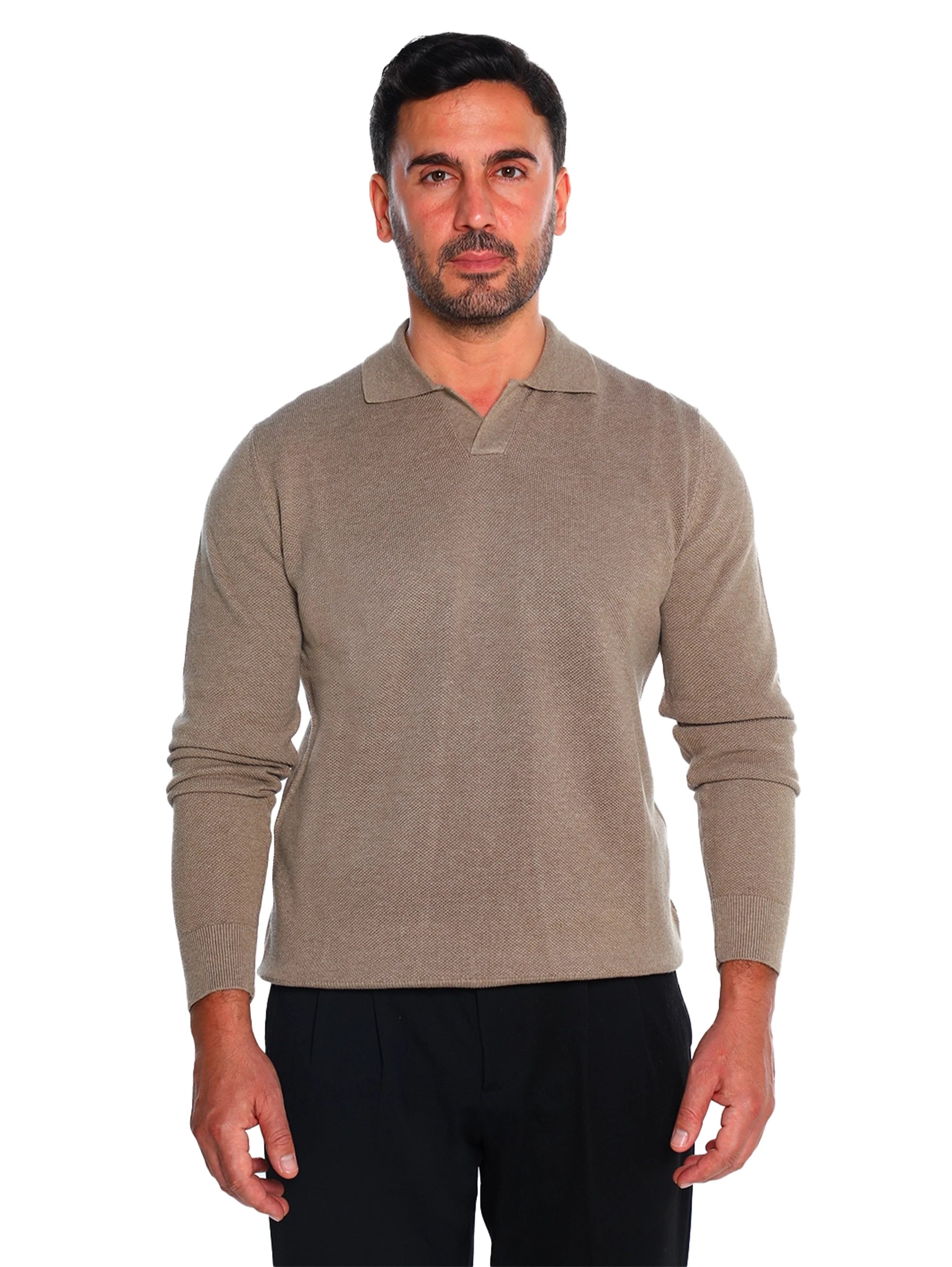 Simple Light Beige Pullover With Polo Collar