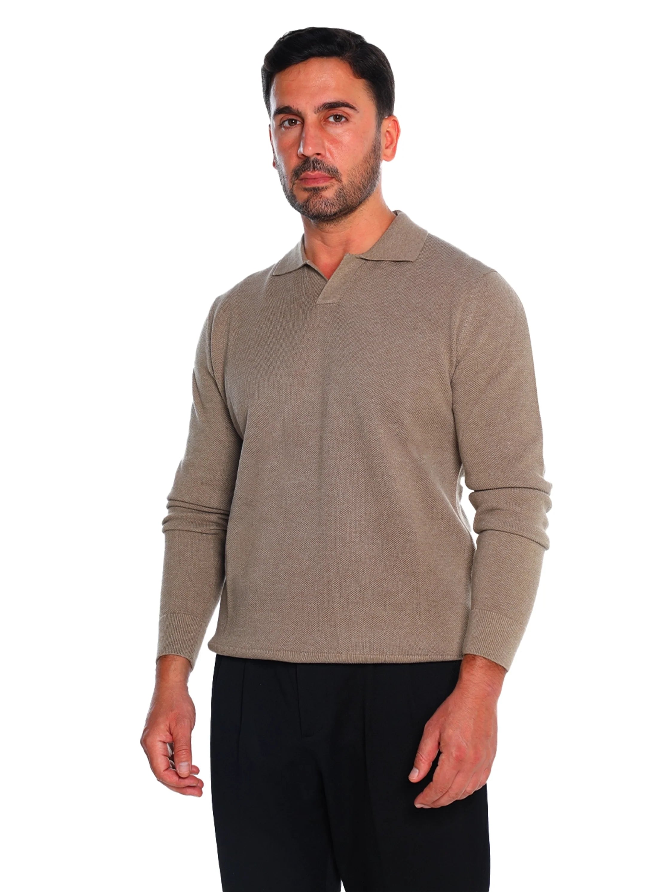 Simple Light Beige Pullover With Polo Collar