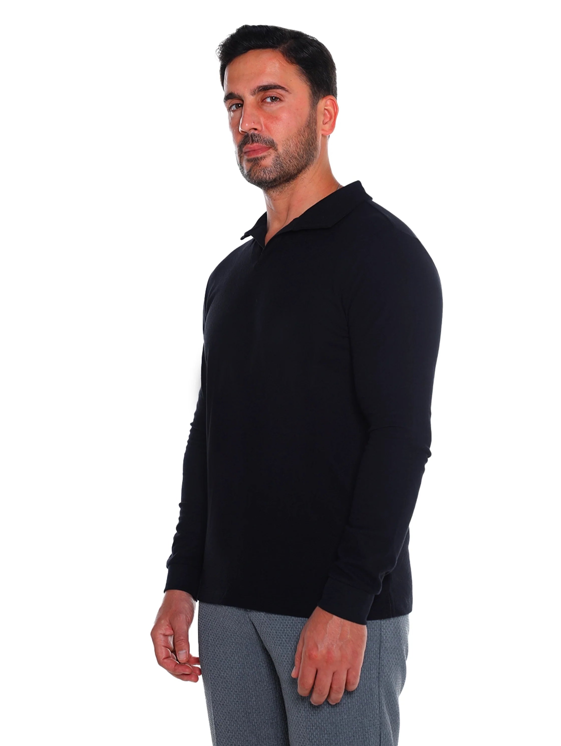 Black Casual Pullover With Polo Collar