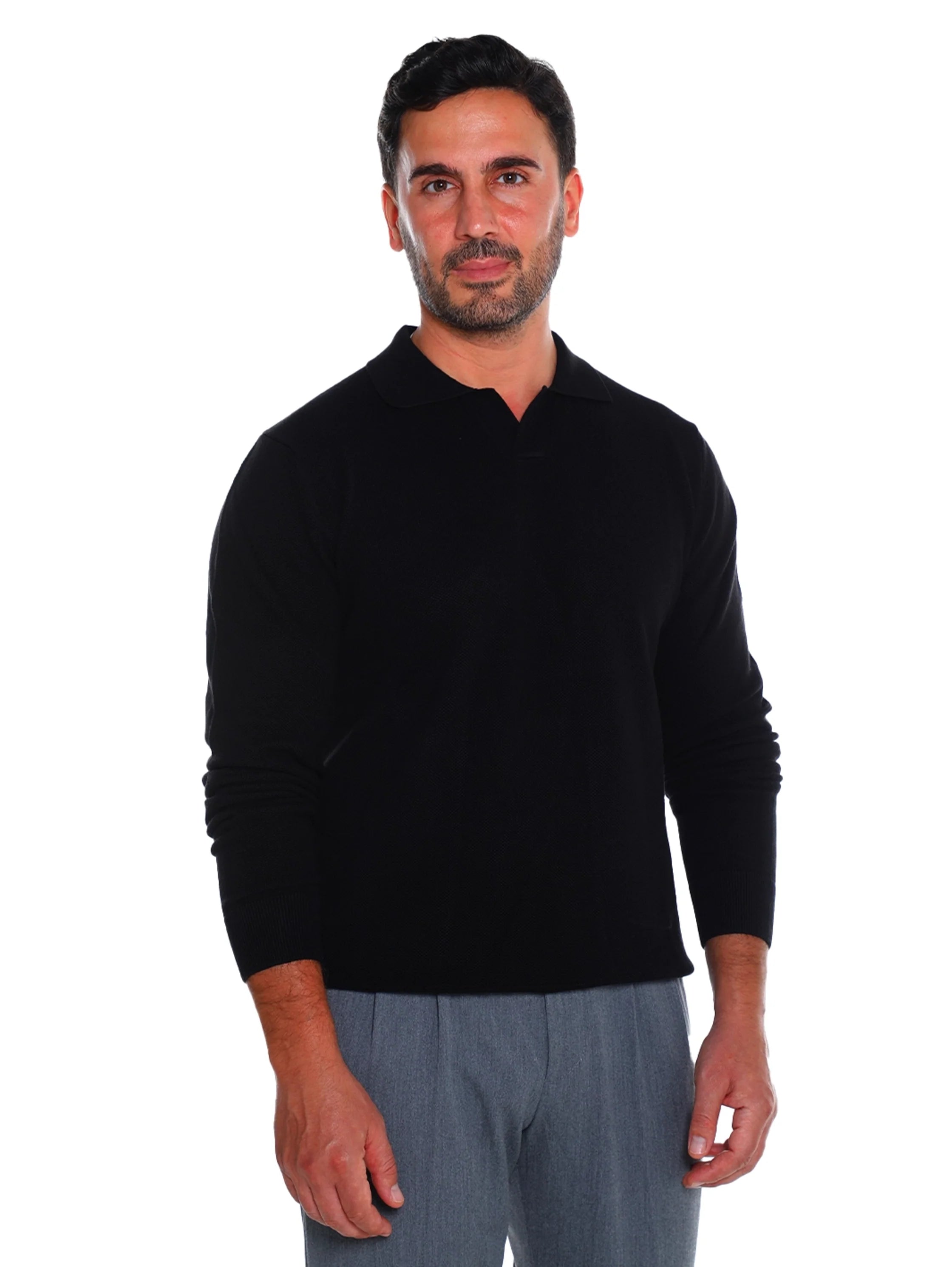 Simple Black Pullover With Polo Collar