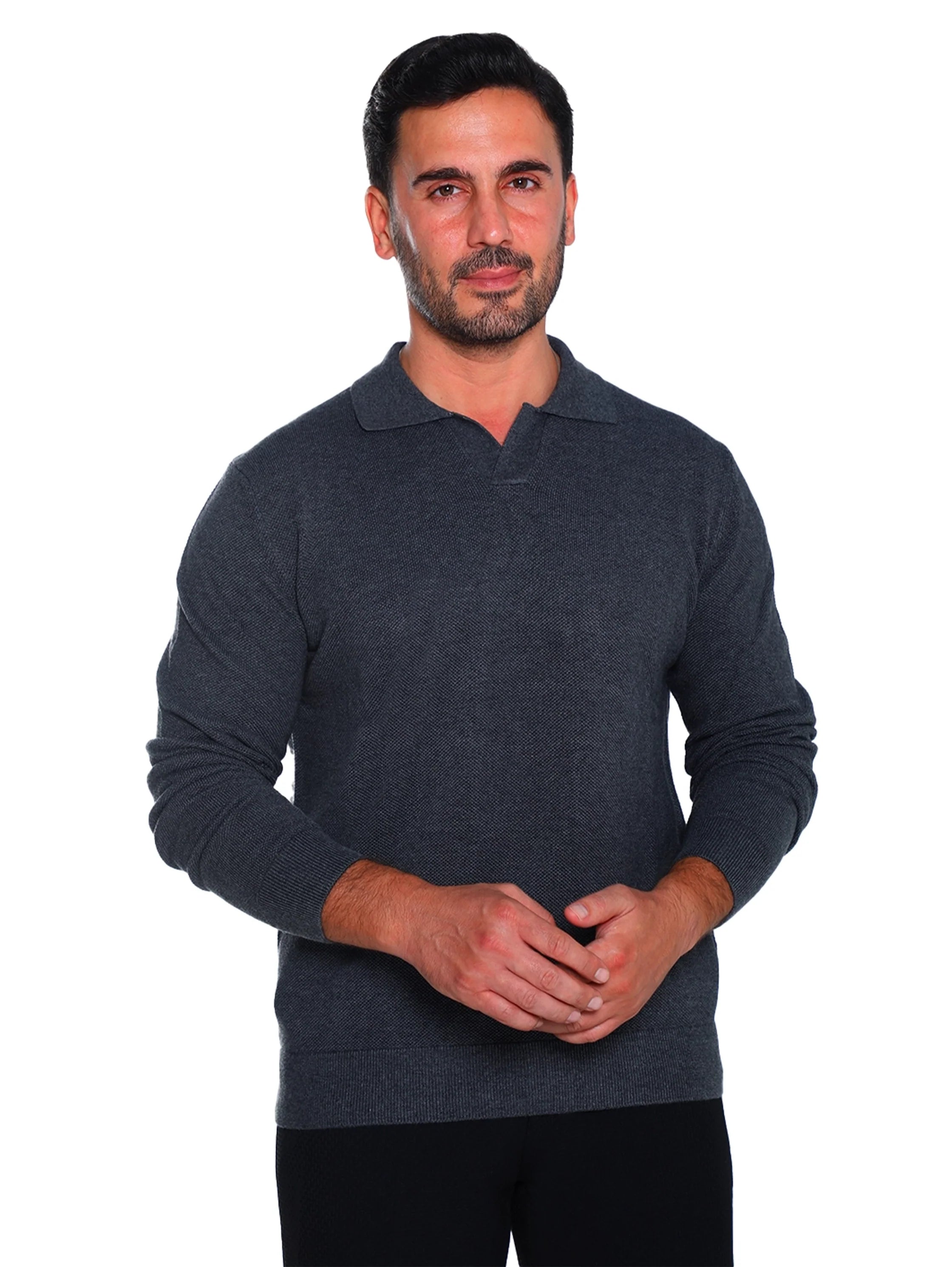 Simple Grey Pullover With Polo Collar