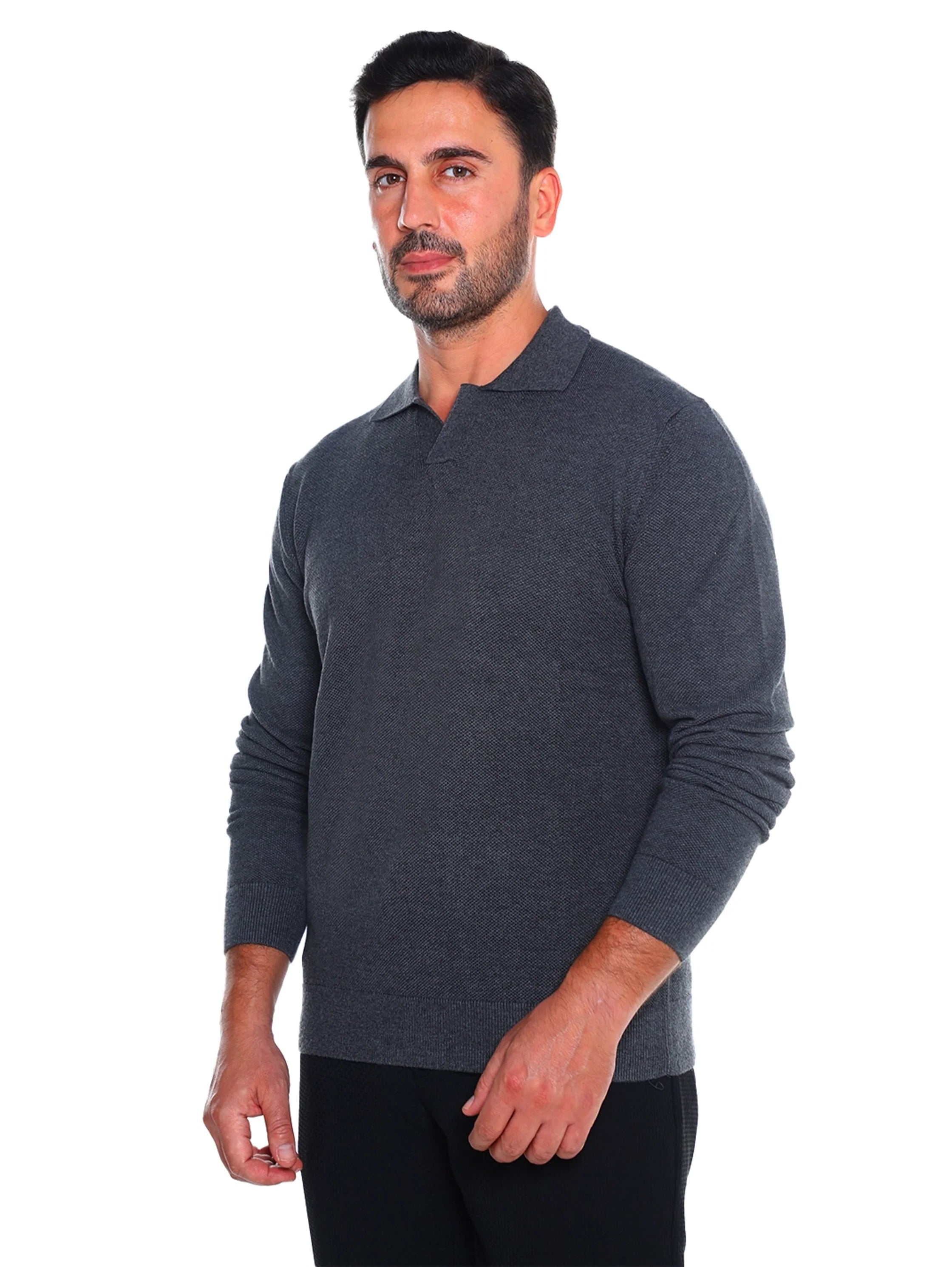 Simple Grey Pullover With Polo Collar