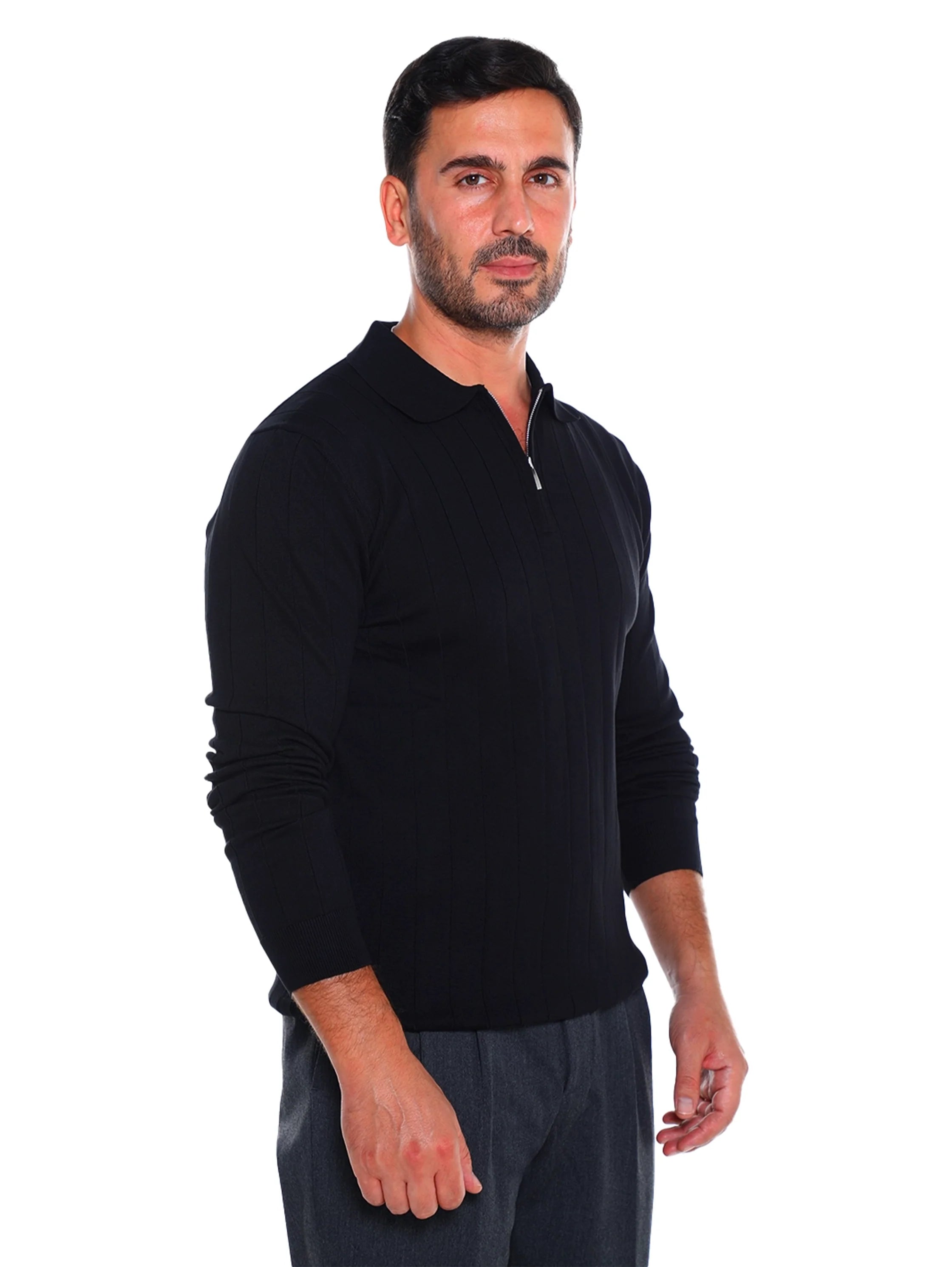 Long Sleeved Black Pullover With Small Zipper To Close