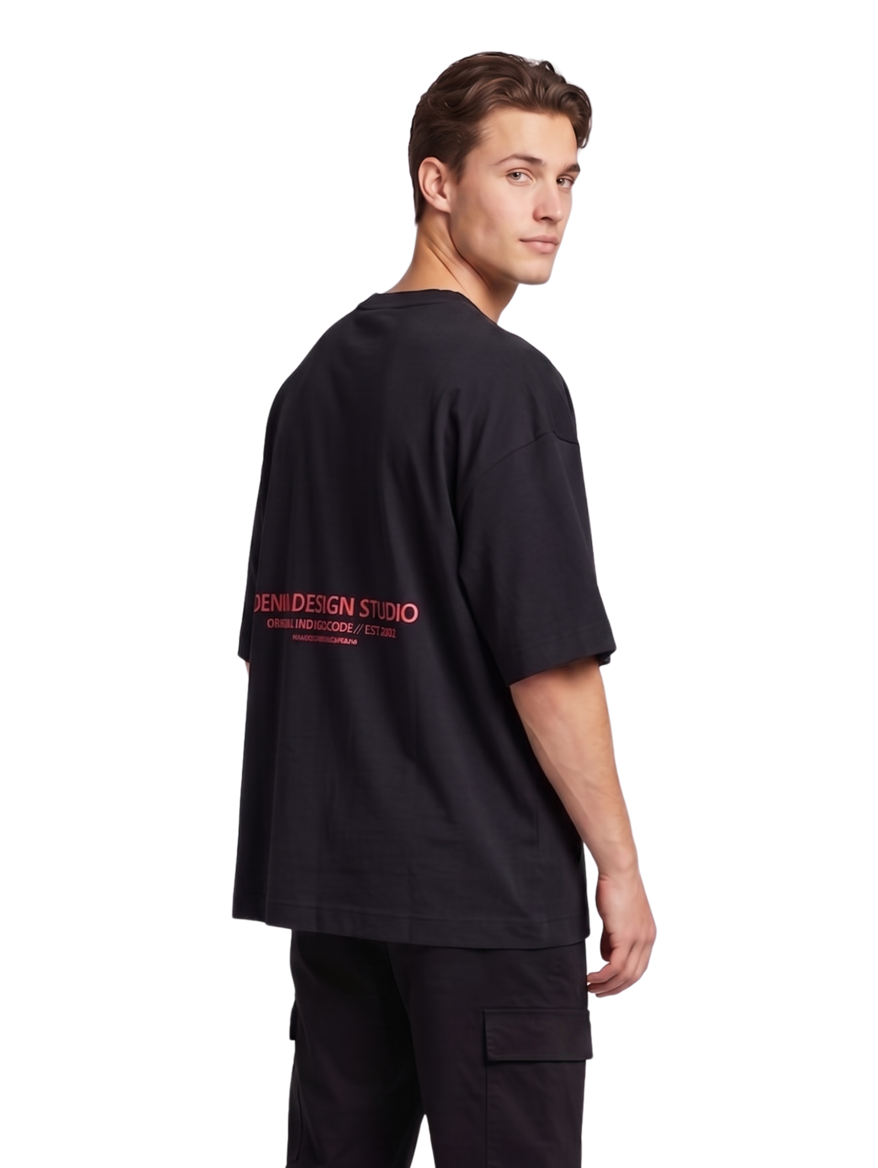 Oversized Black Short Sleeved With Back Design T-Shirt