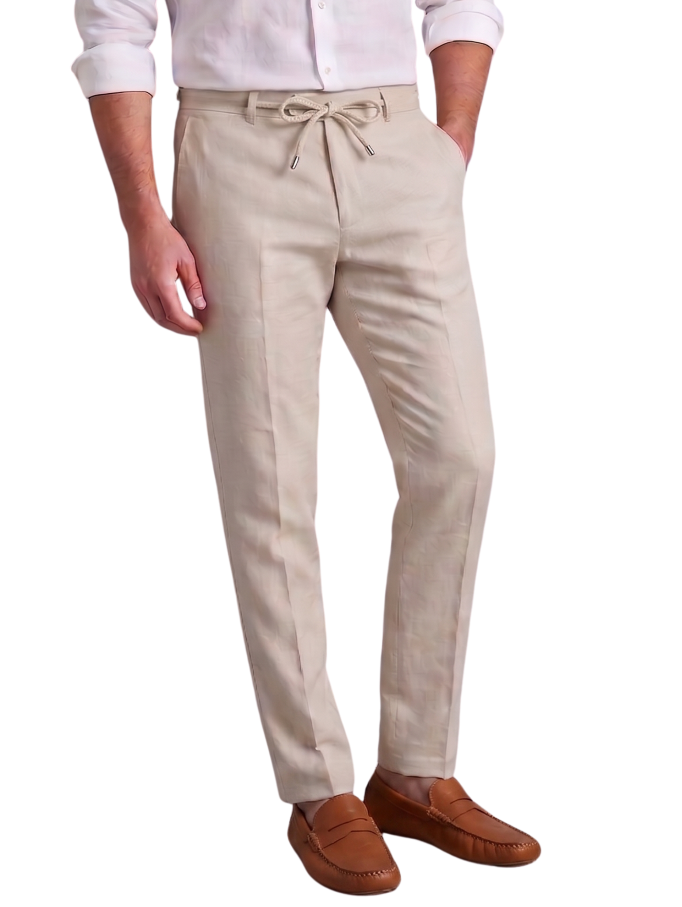 Beige Regular Fit Linen Pants