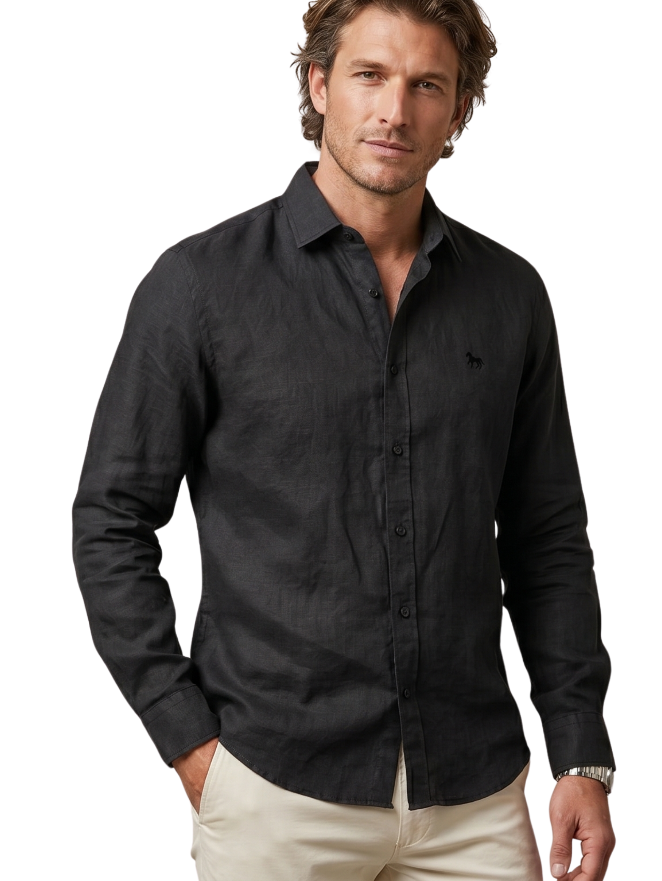 Black Long Sleeved Linen Shirt