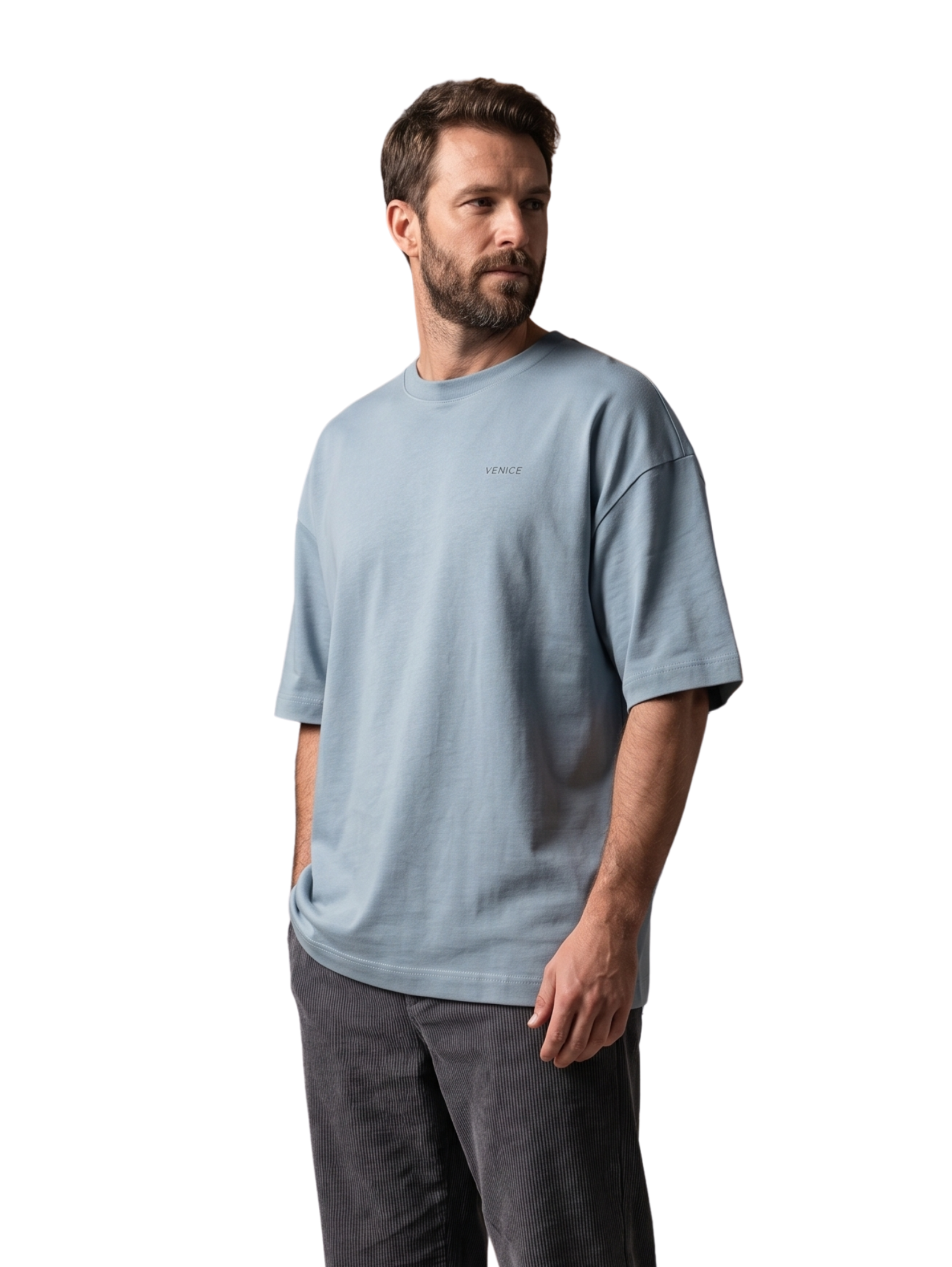 Oversized Denim Short-Sleeved T-Shirt With Back Design