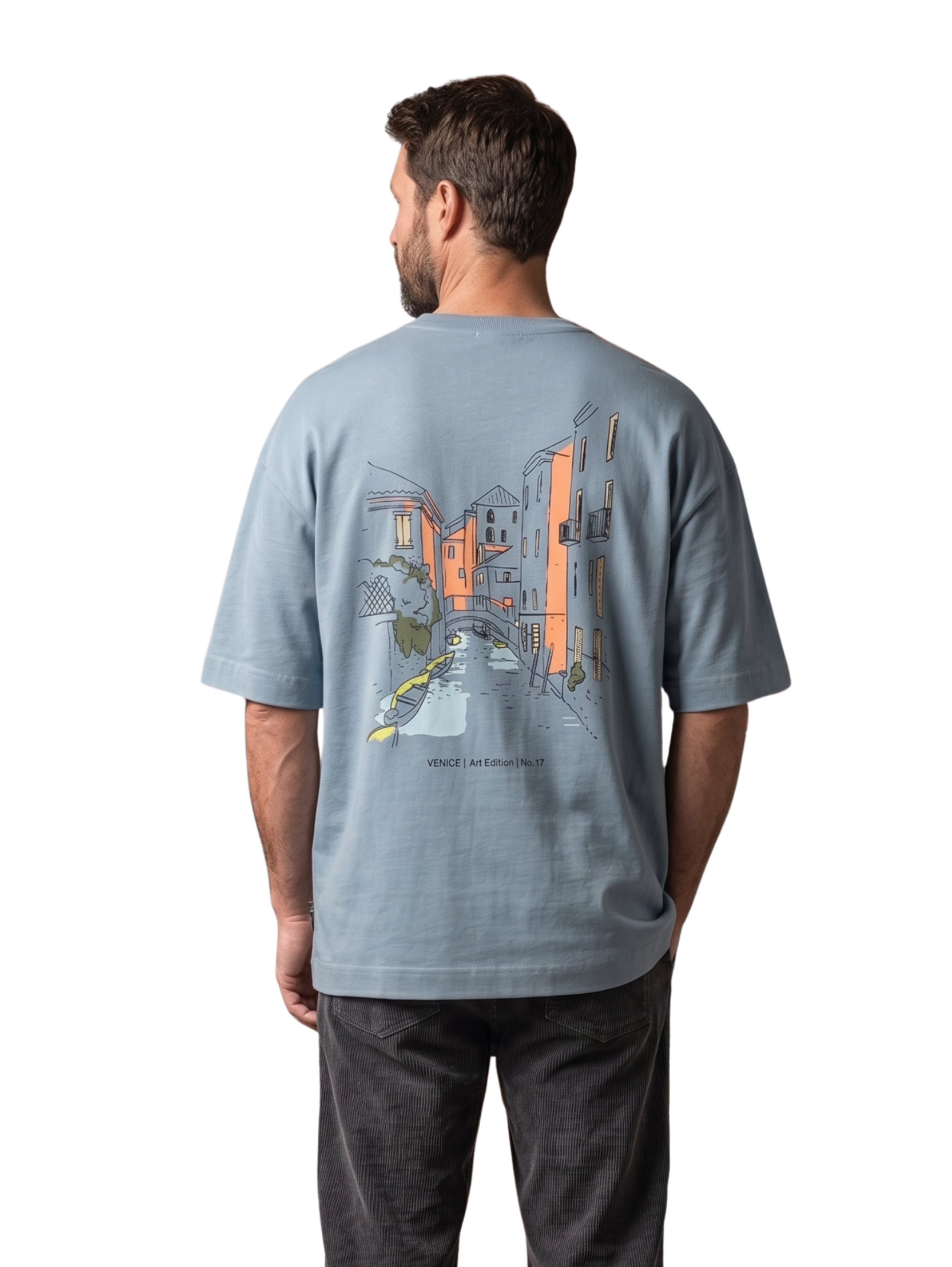 Oversized Denim Short-Sleeved T-Shirt With Back Design