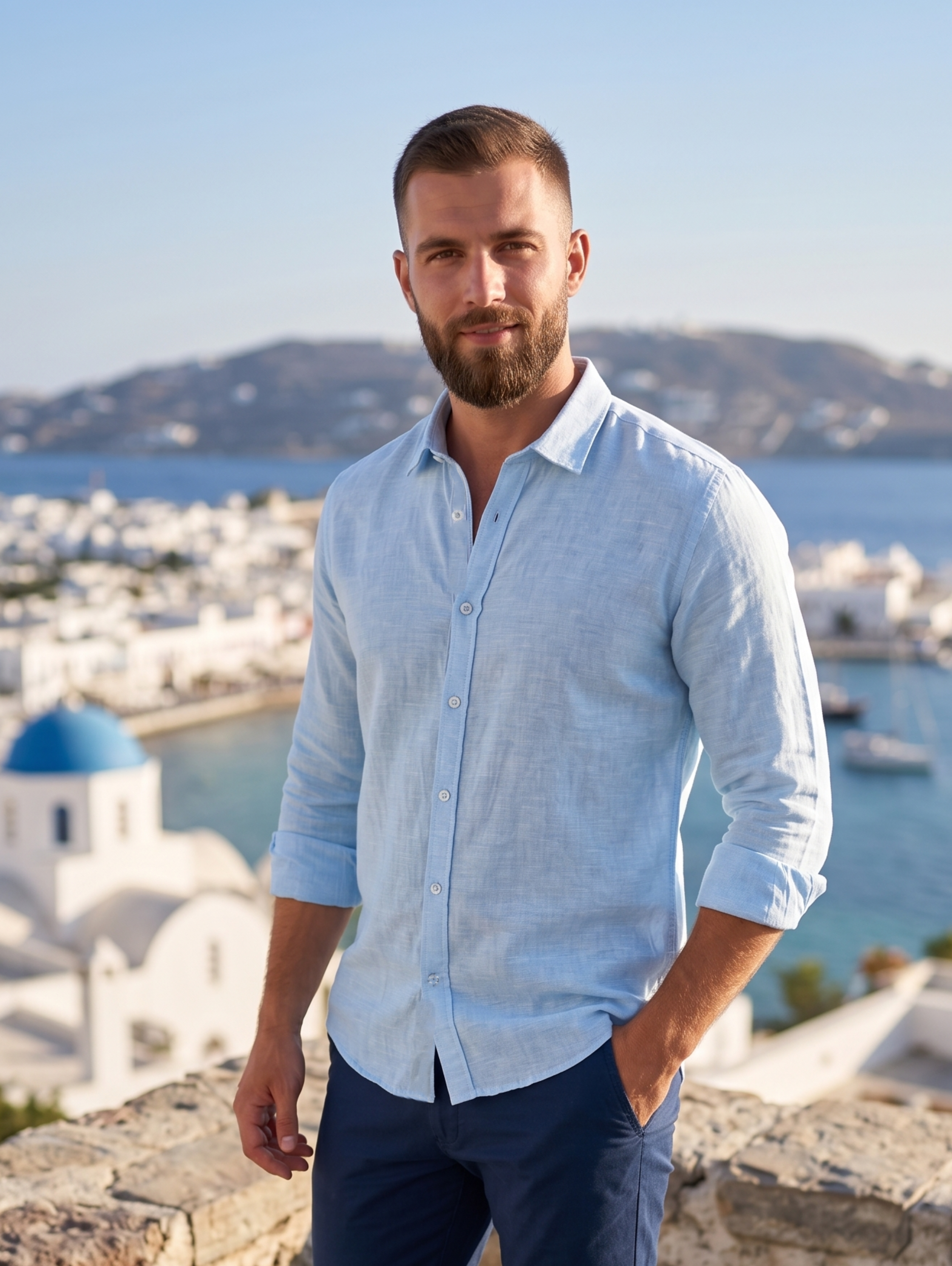 Sky Blue Long Sleeved Linen Shirt