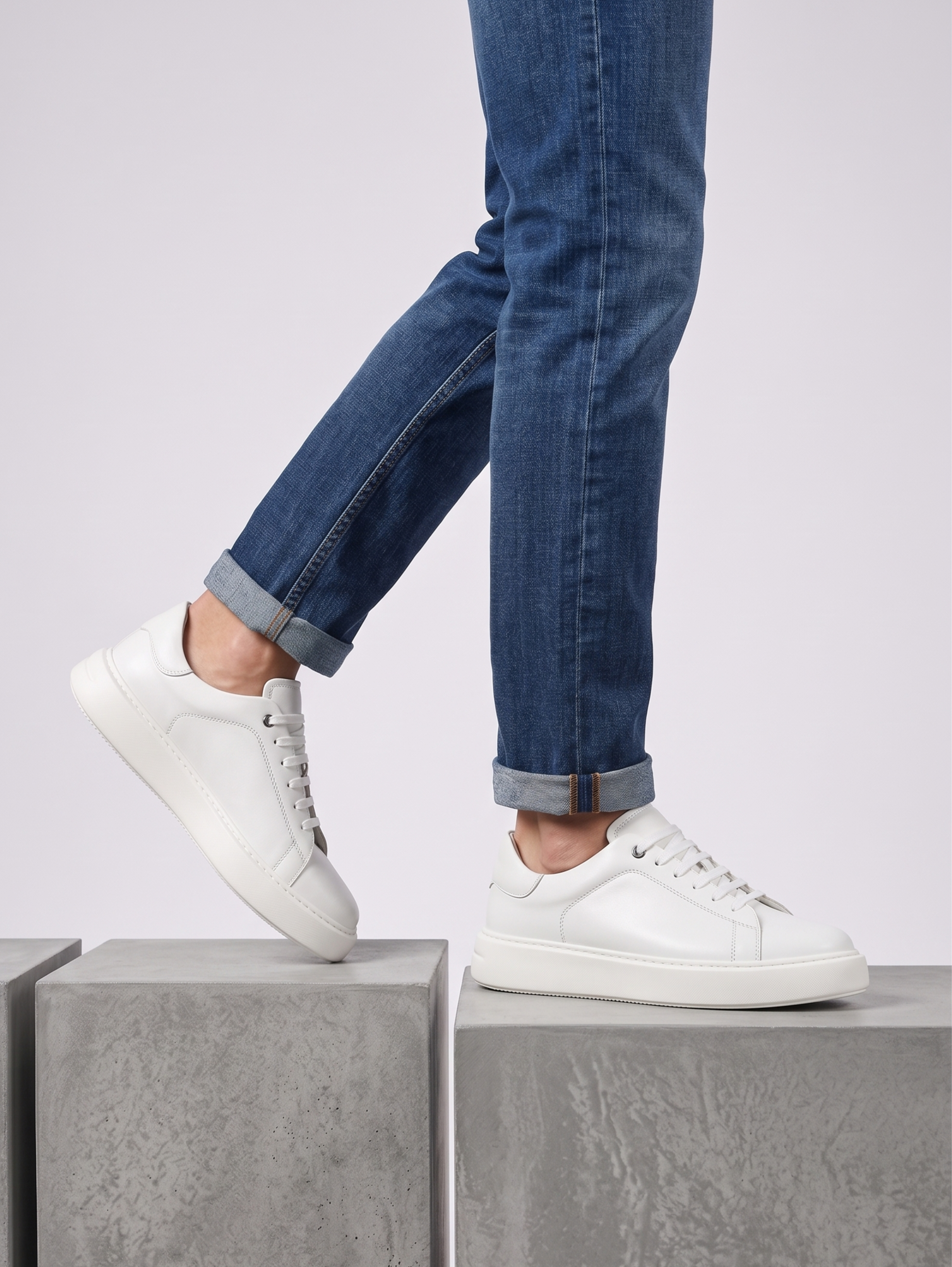 White Leather Lace-Up Casual Shoes