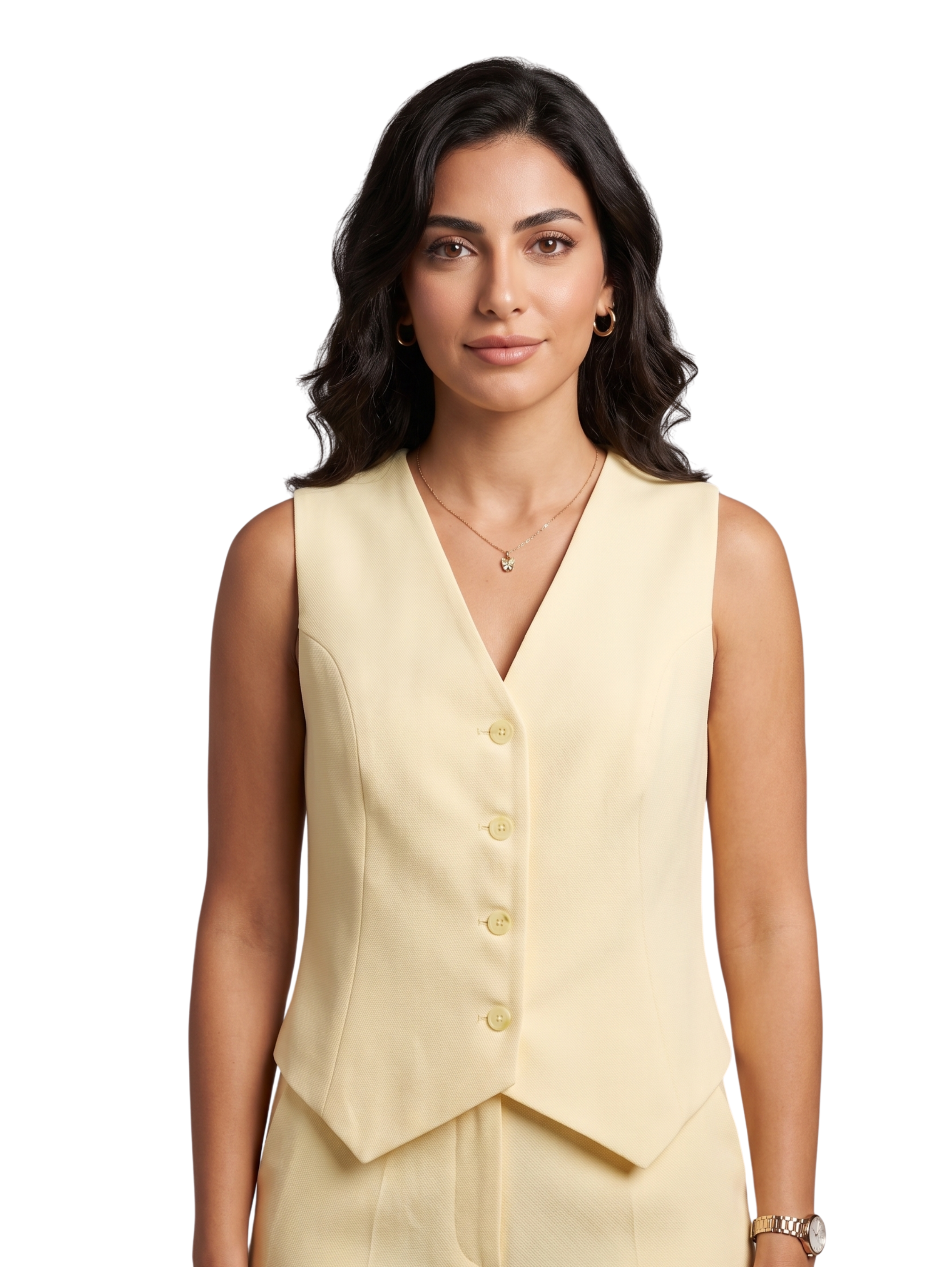 Yellow Sleeveless Vest With Front Button Down