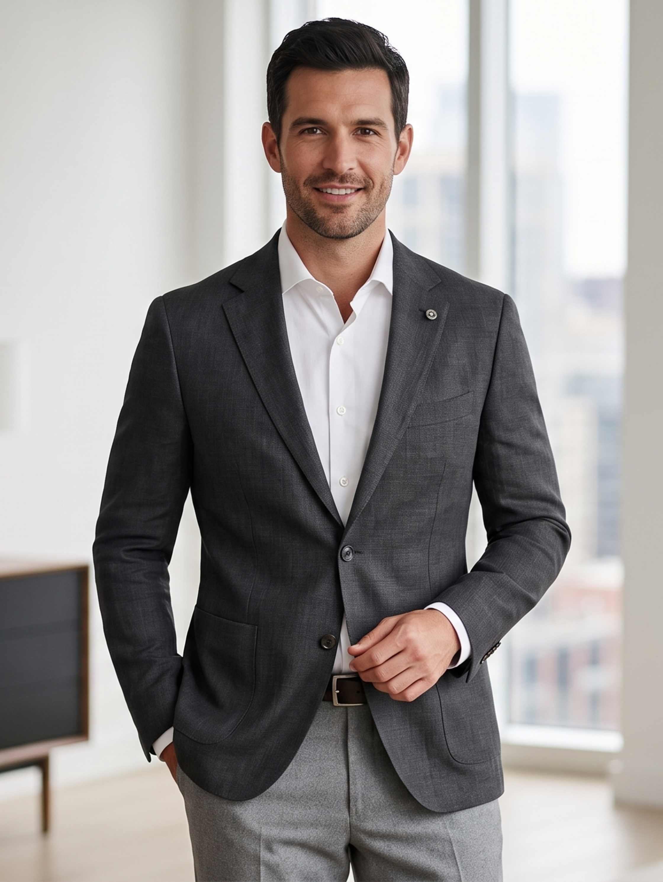 Slim Fit Black Classic Blazer With Two Button Closure