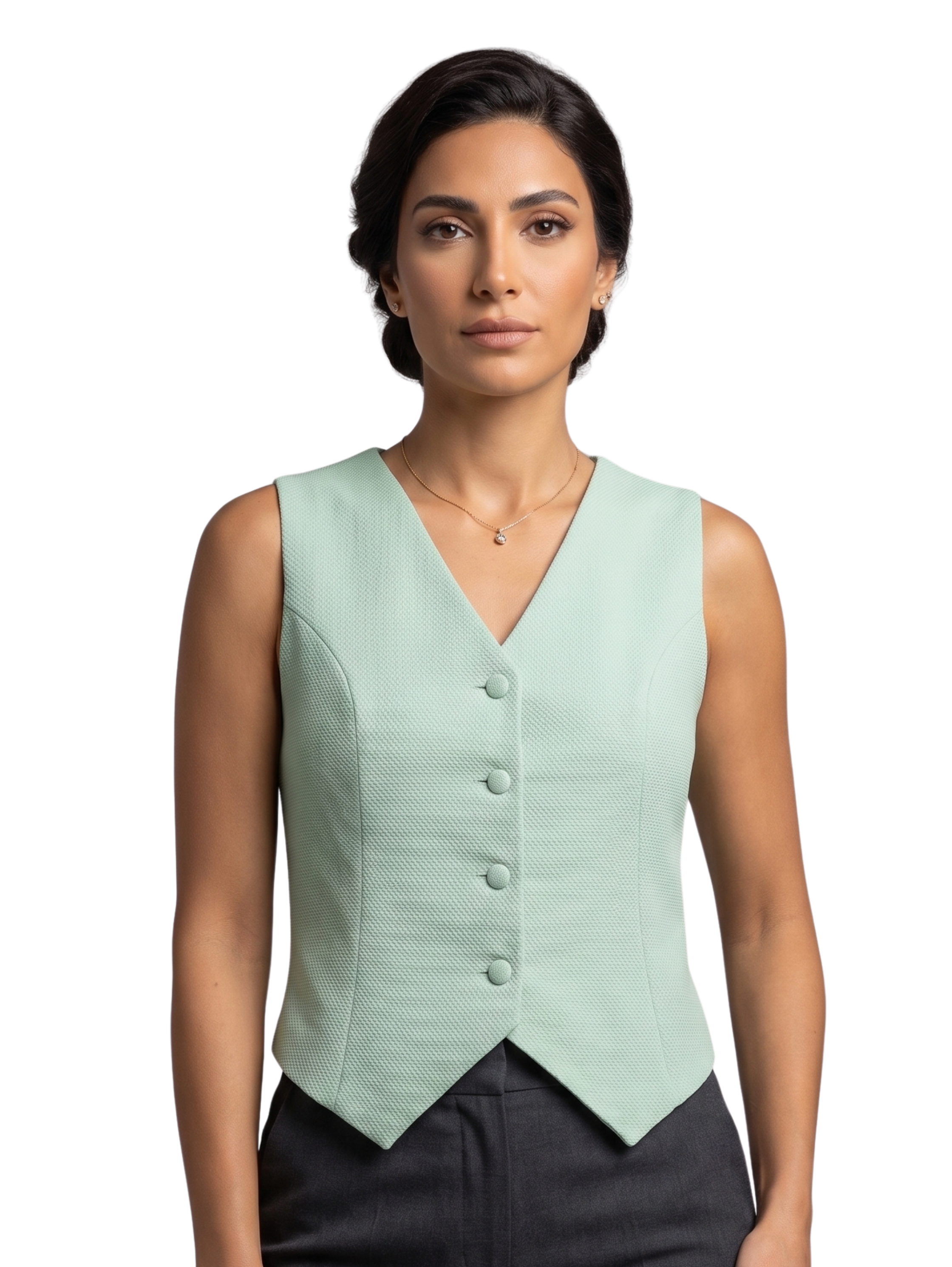 Mint Sleeveless Vest With Front Button Down
