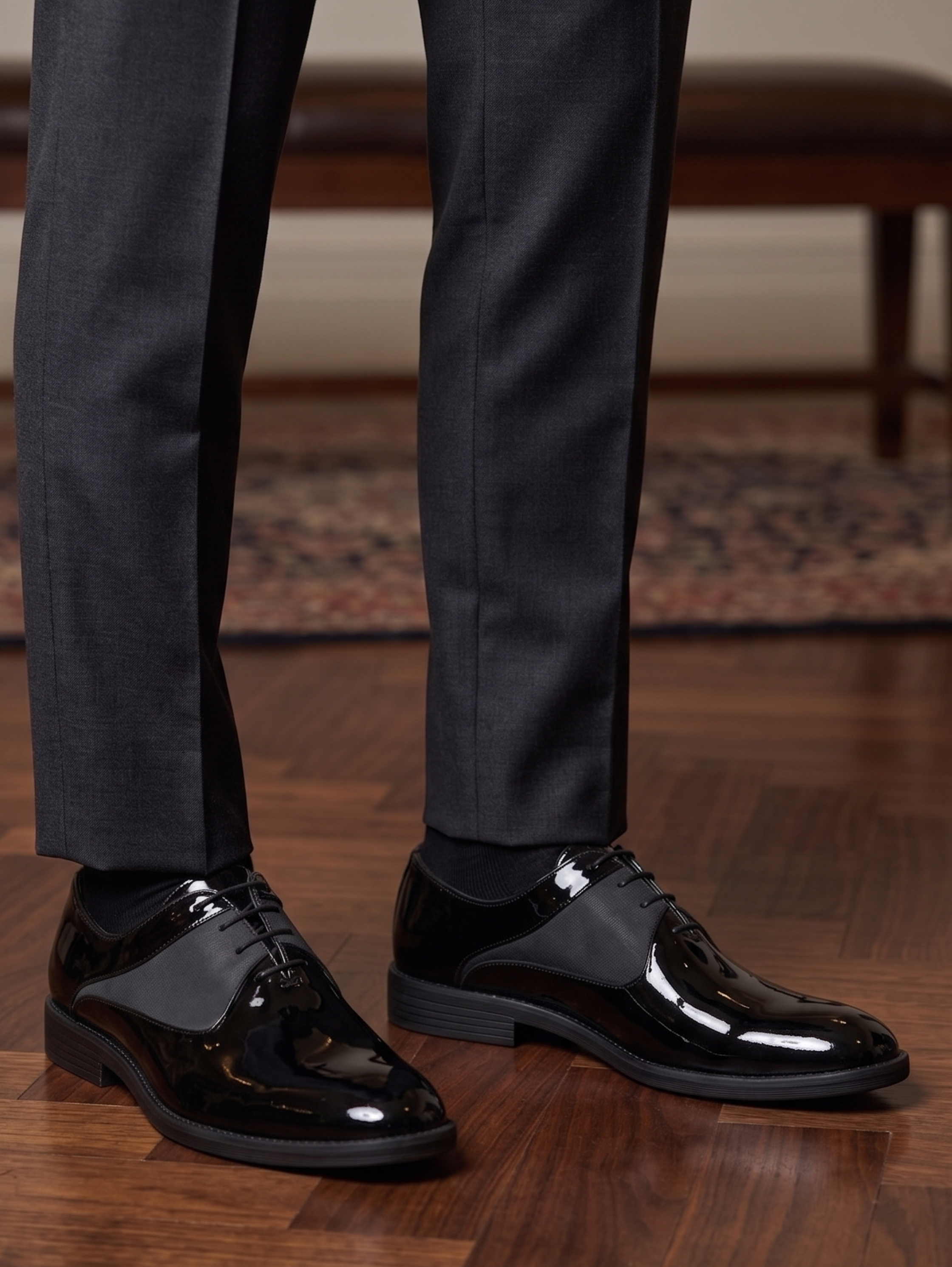 Black Two Tone Classic Formal Lace Up Tuxedo Shoes