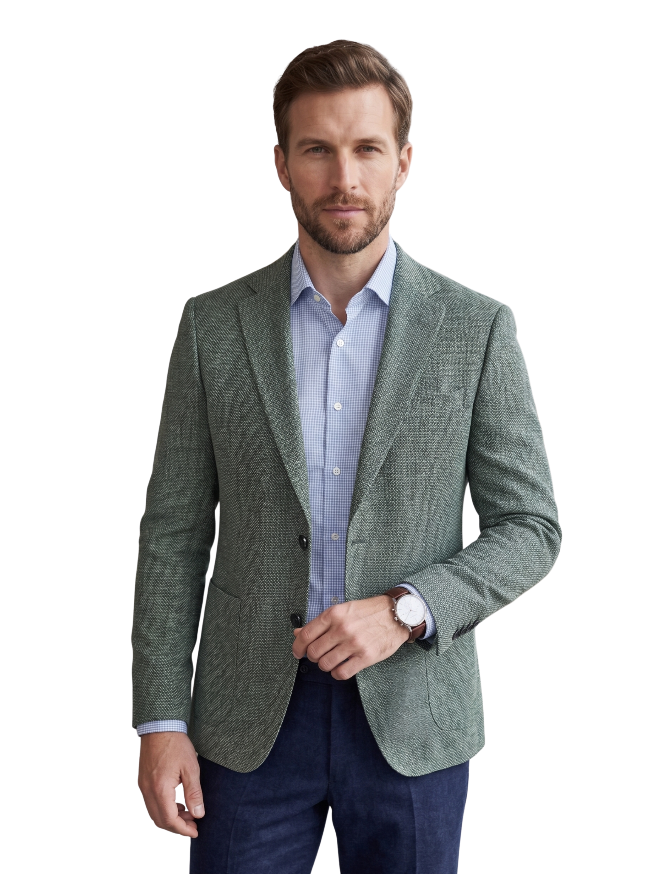 Green Textured Two Button Blazer