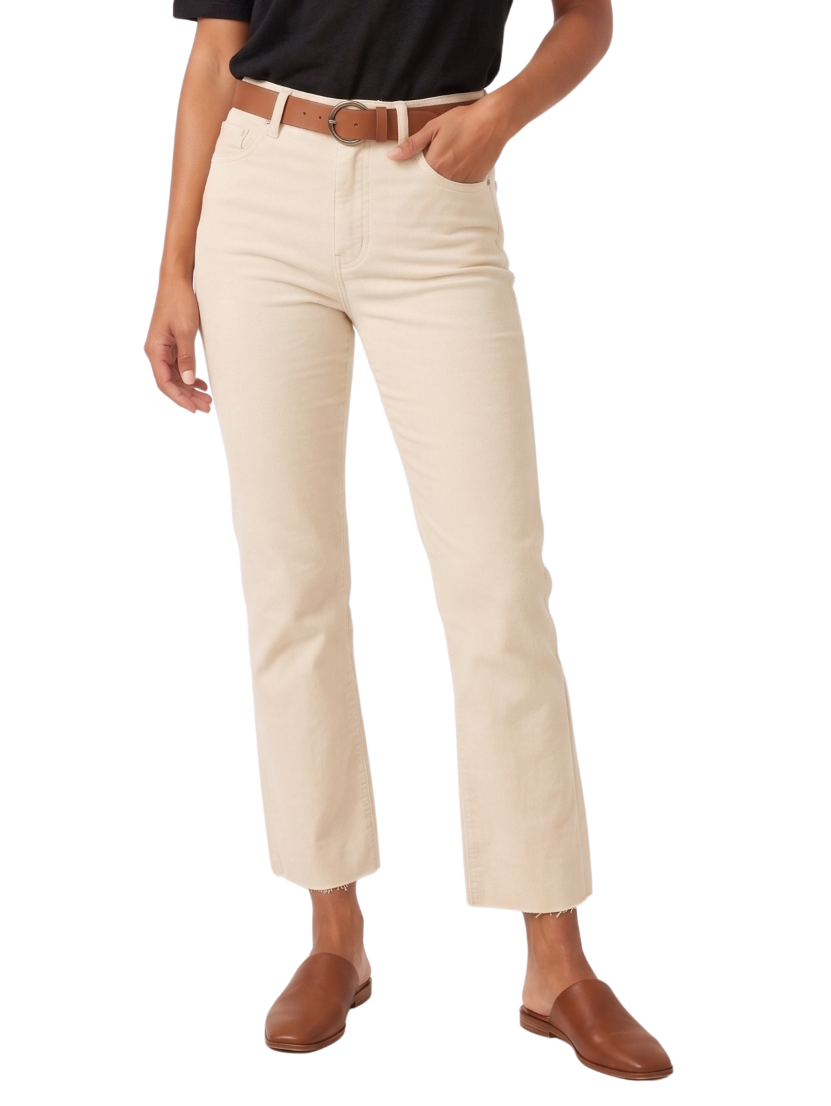 Beige Denim Straight Cut Jeans With Havan Belt