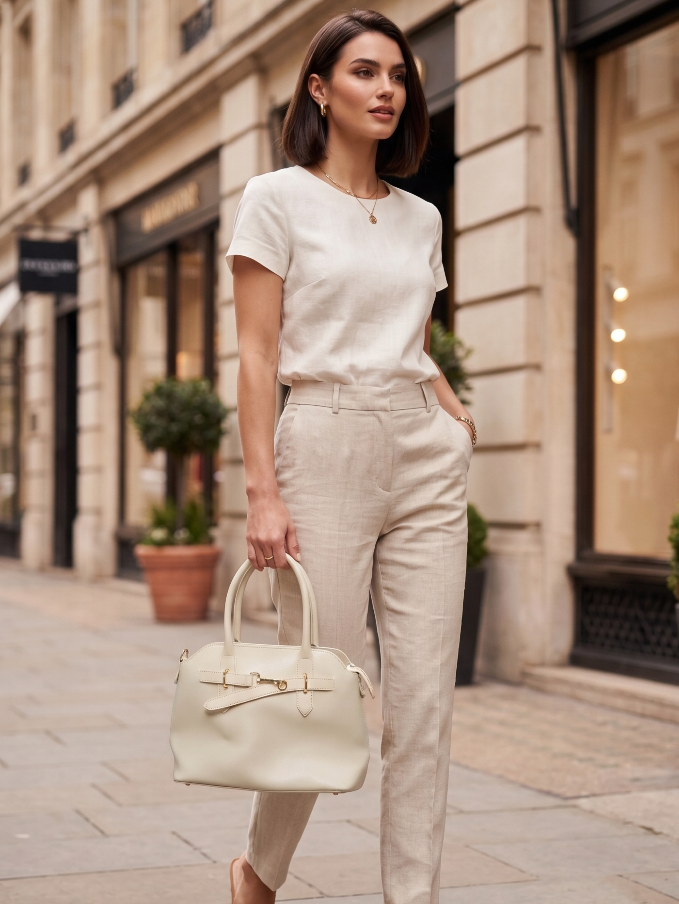 Beige Chic Strap Front Bag