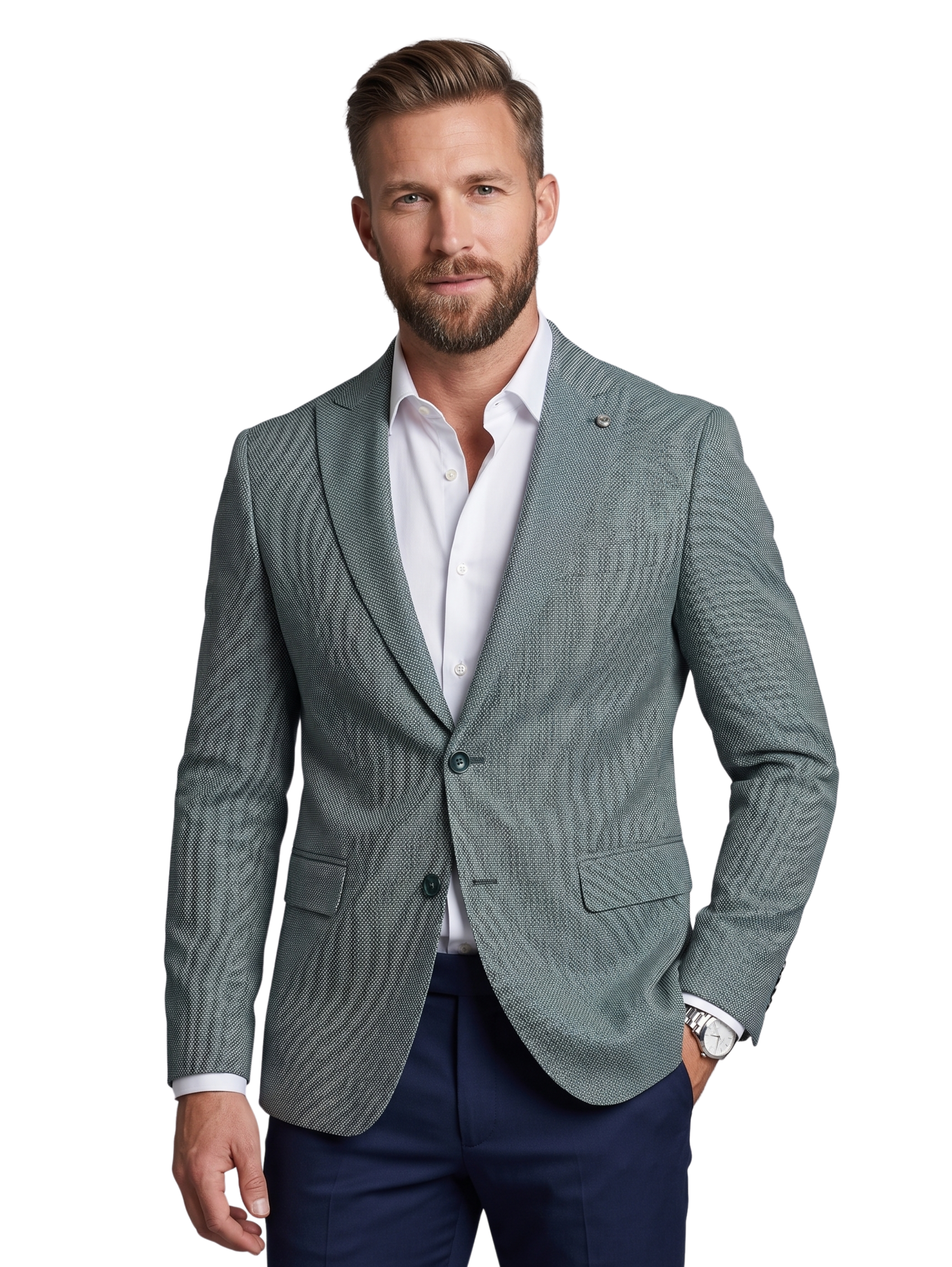 Green Textured Two Button Blazer