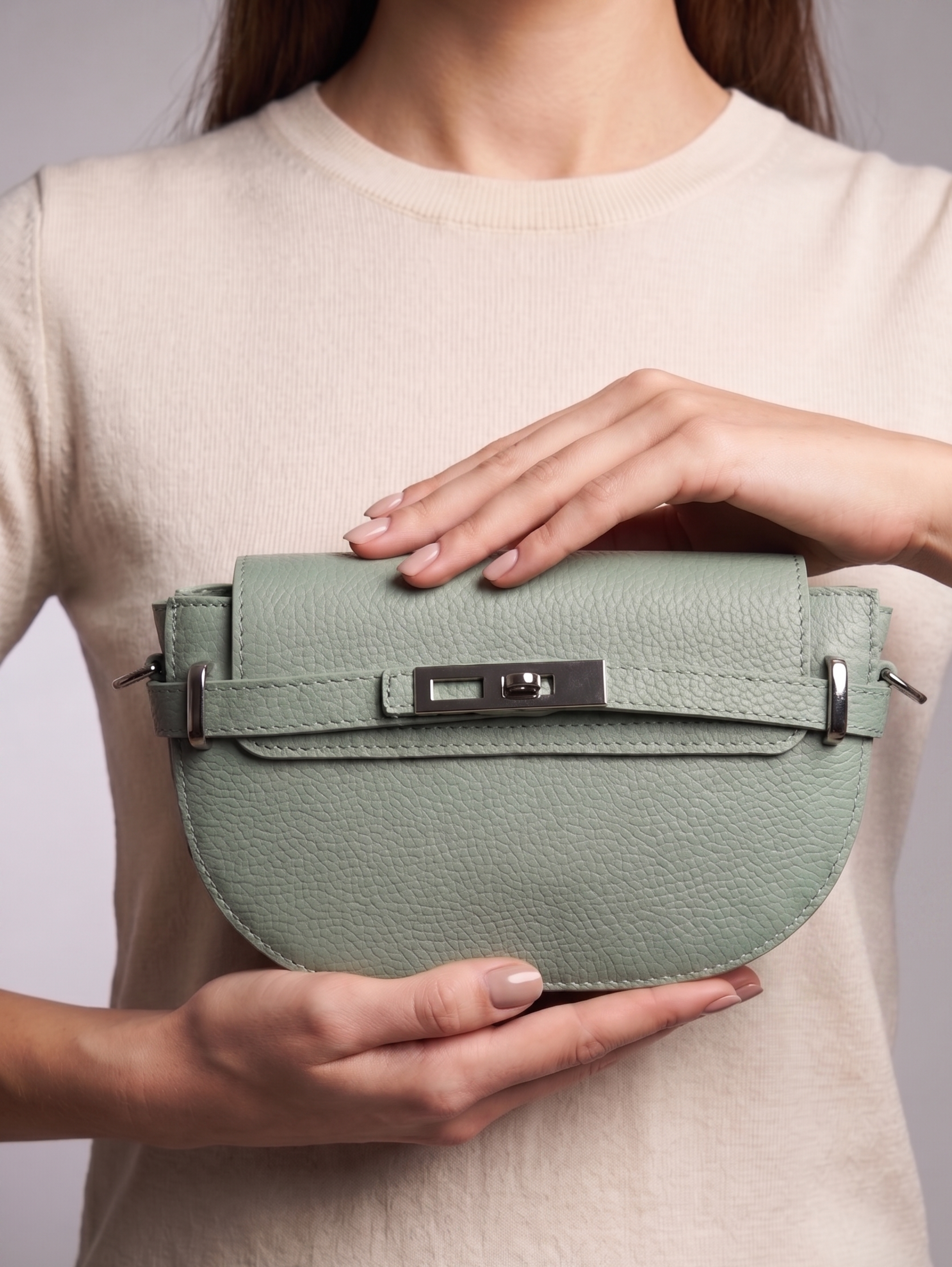 Mint Textured Clutch Bag With A Sleek Buckle Details