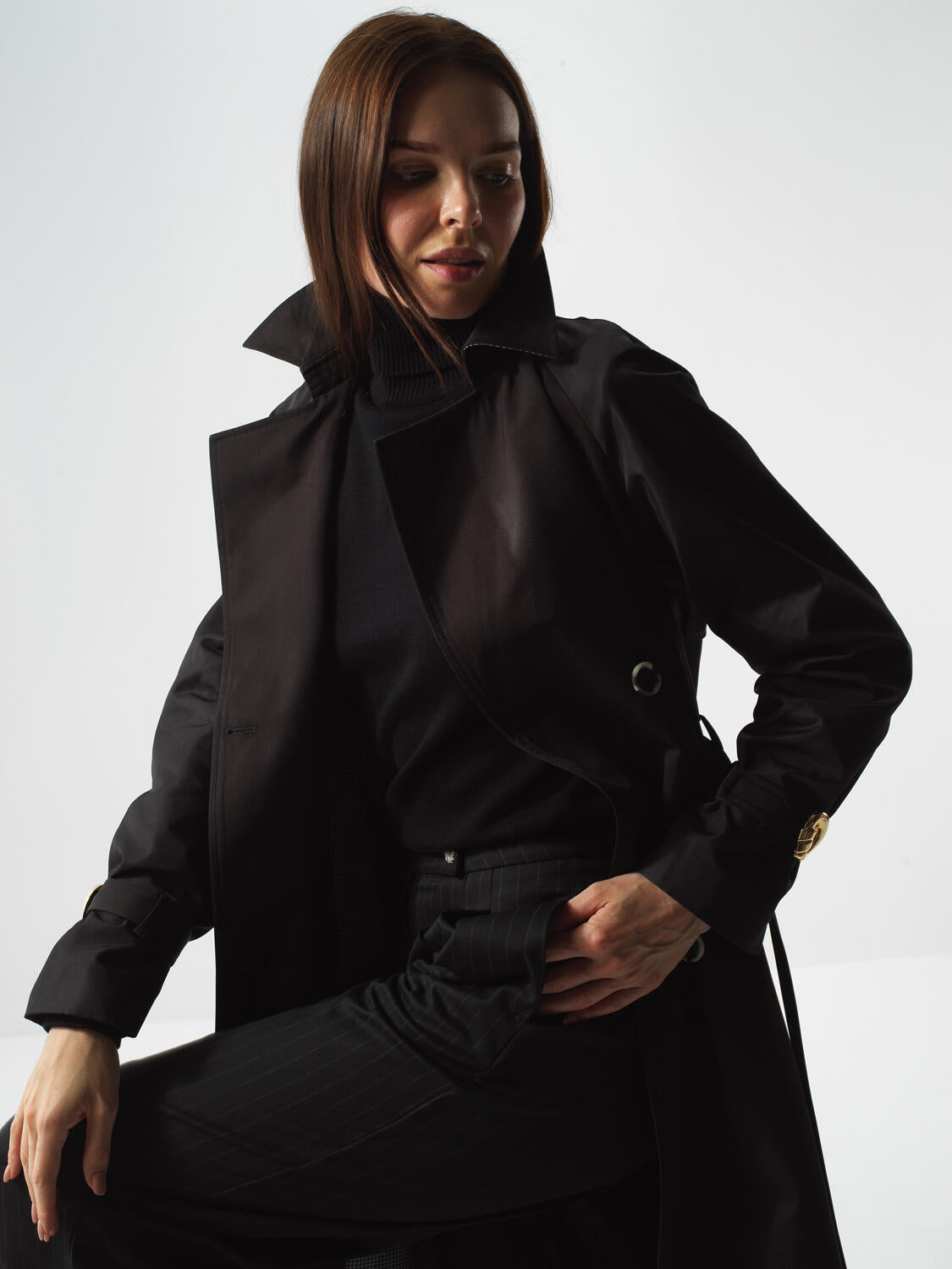 Xint Black Regular Fit Trench Coat That Protects its From