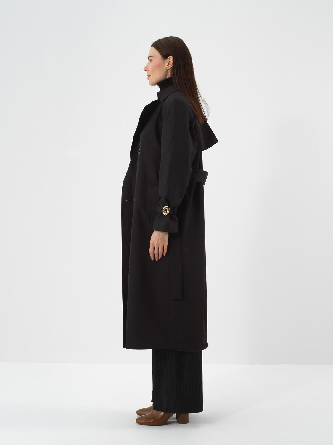 Xint Black Regular Fit Trench Coat That Protects its From