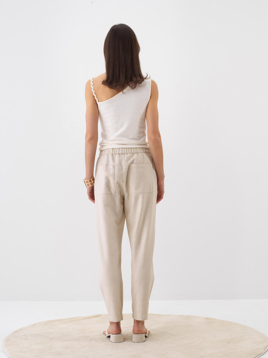 Xint Off White Slim Fit Linen Blouse