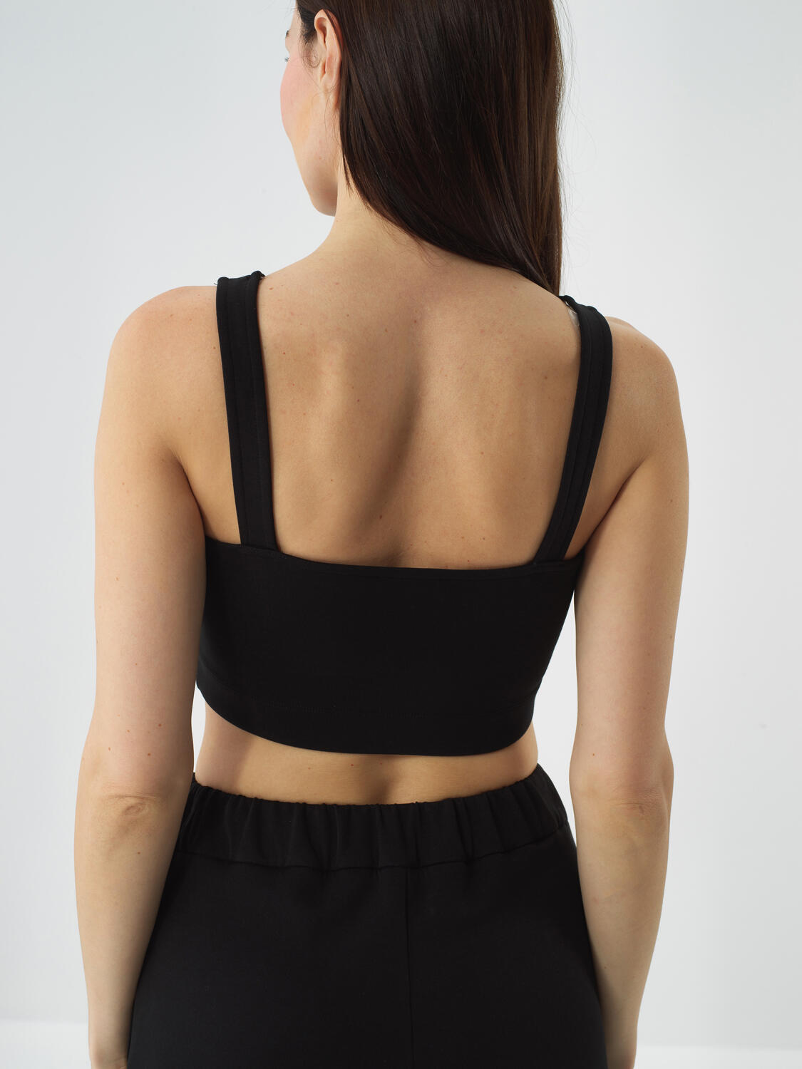 Xint Black Cotton Textured Regular Fit Crop Top