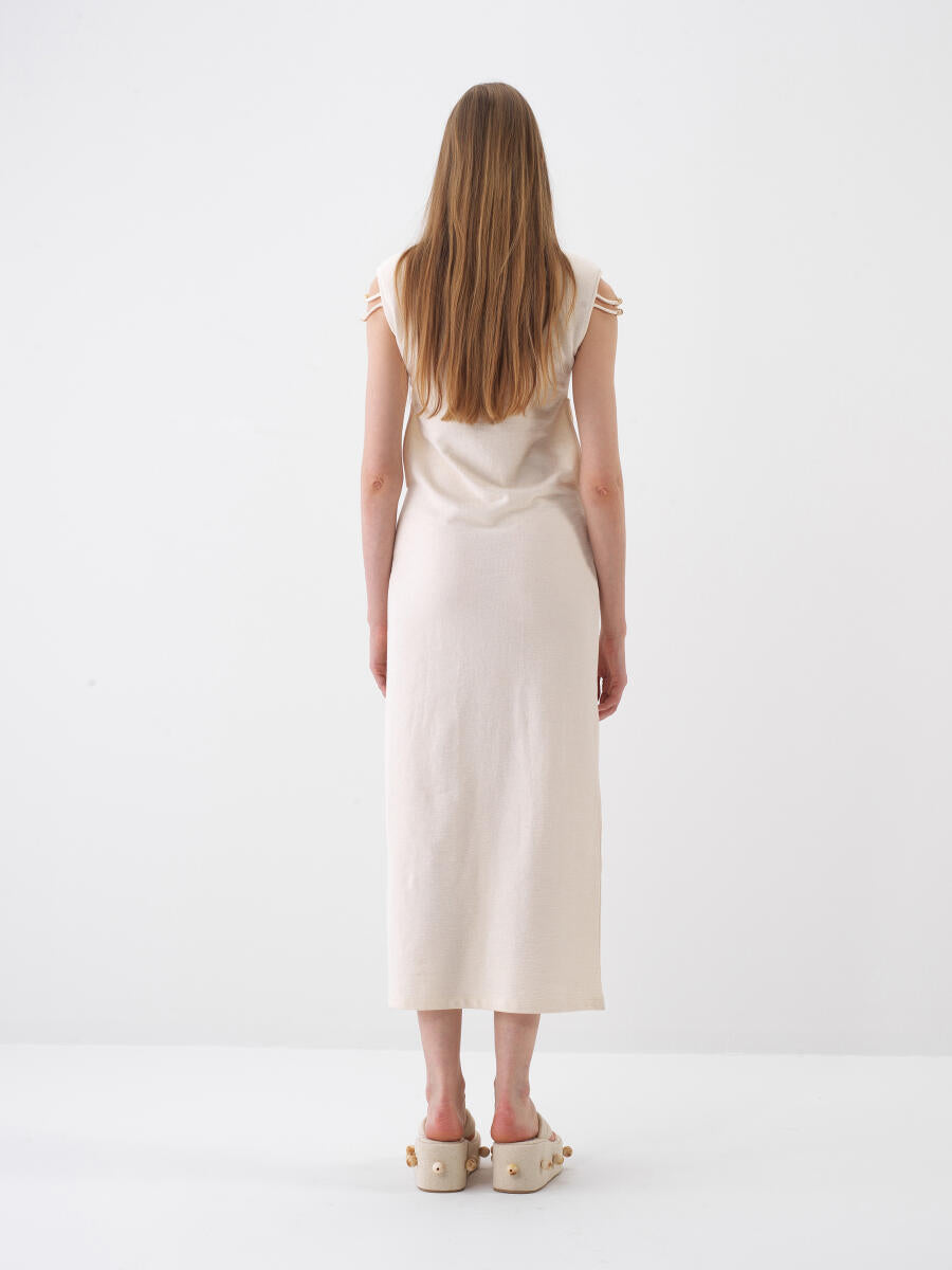 Xint Beige Dress With Two Horizontal Strap Details