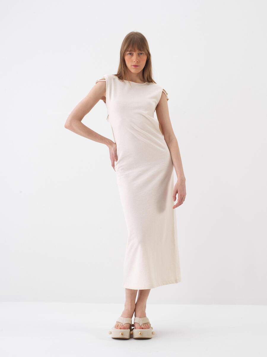 Xint Beige Dress With Two Horizontal Strap Details