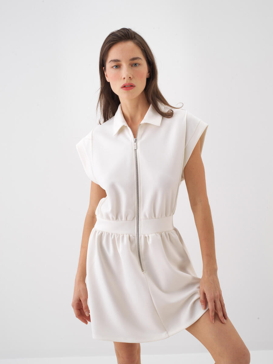 Xint Regular Fit White Dress With Zipper